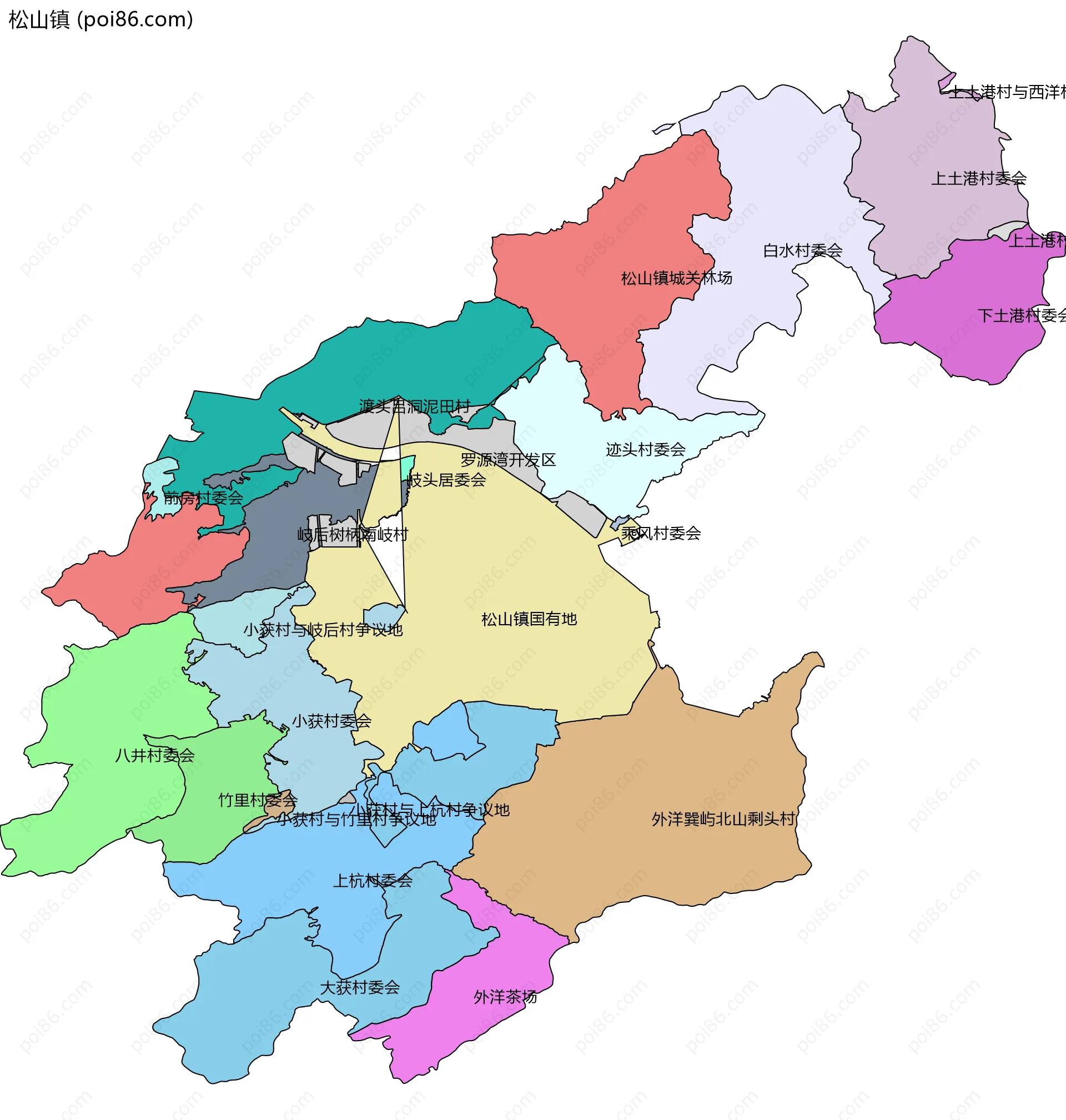 松山镇边界地图(五级行政区划)