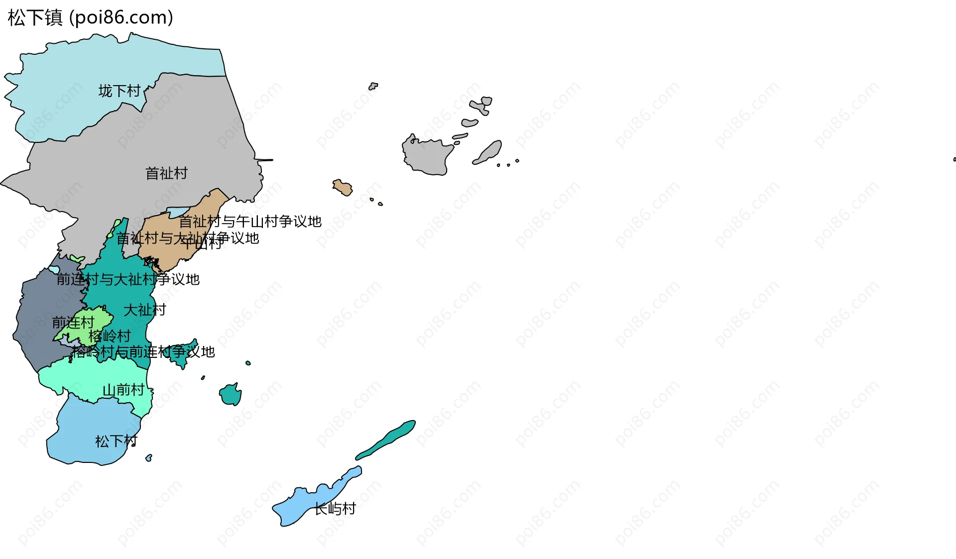 松下镇边界地图(五级行政区划)