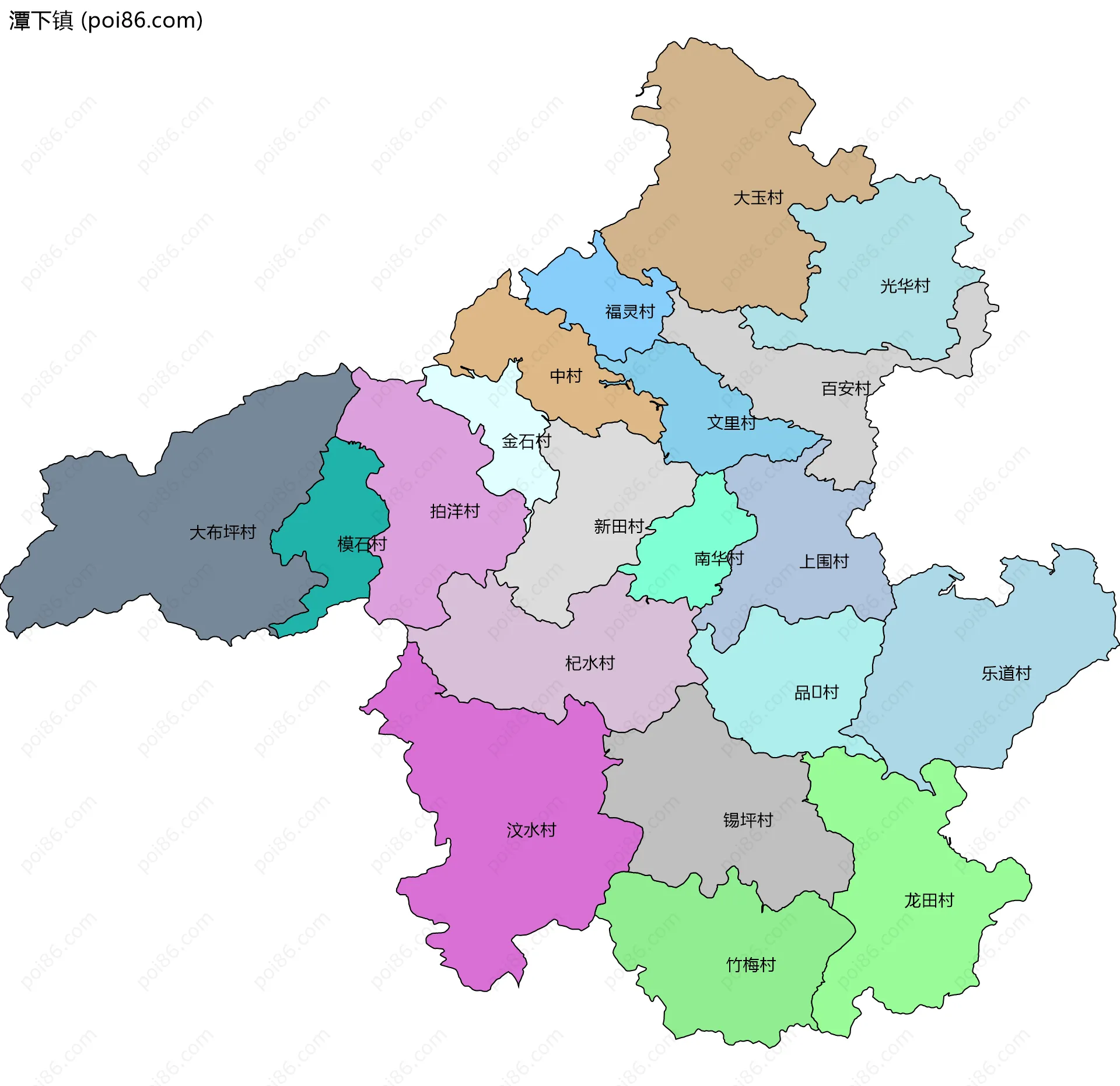 潭下镇边界地图(五级行政区划)