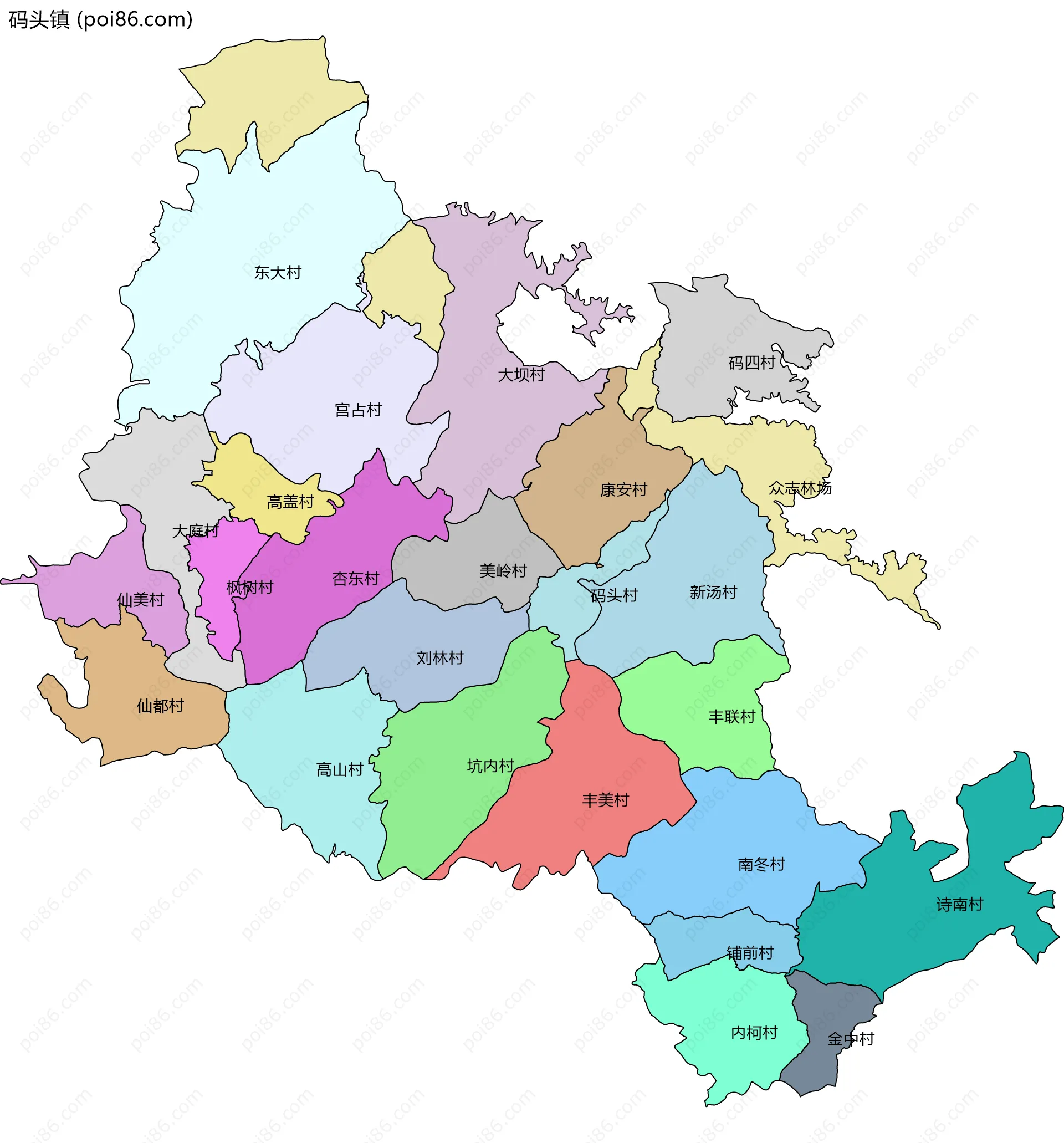 码头镇边界地图(五级行政区划)