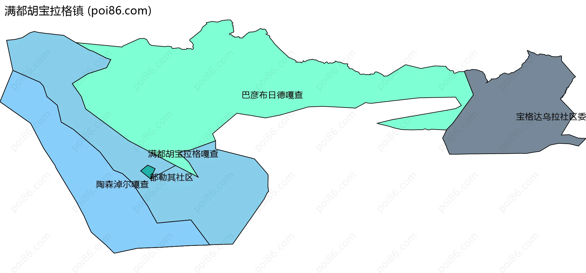 满都胡宝拉格镇边界地图(五级行政区划)