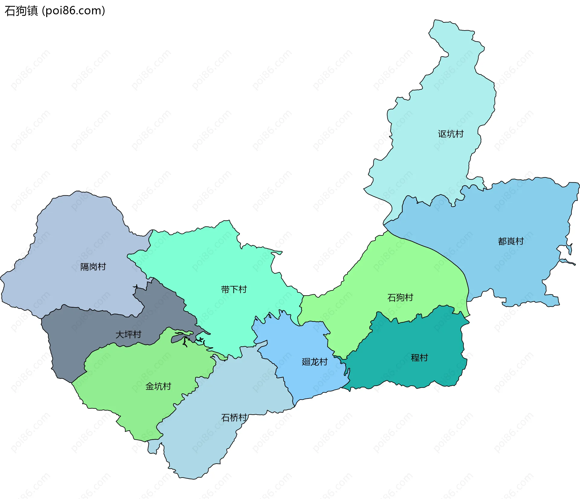 石狗镇边界地图(五级行政区划)