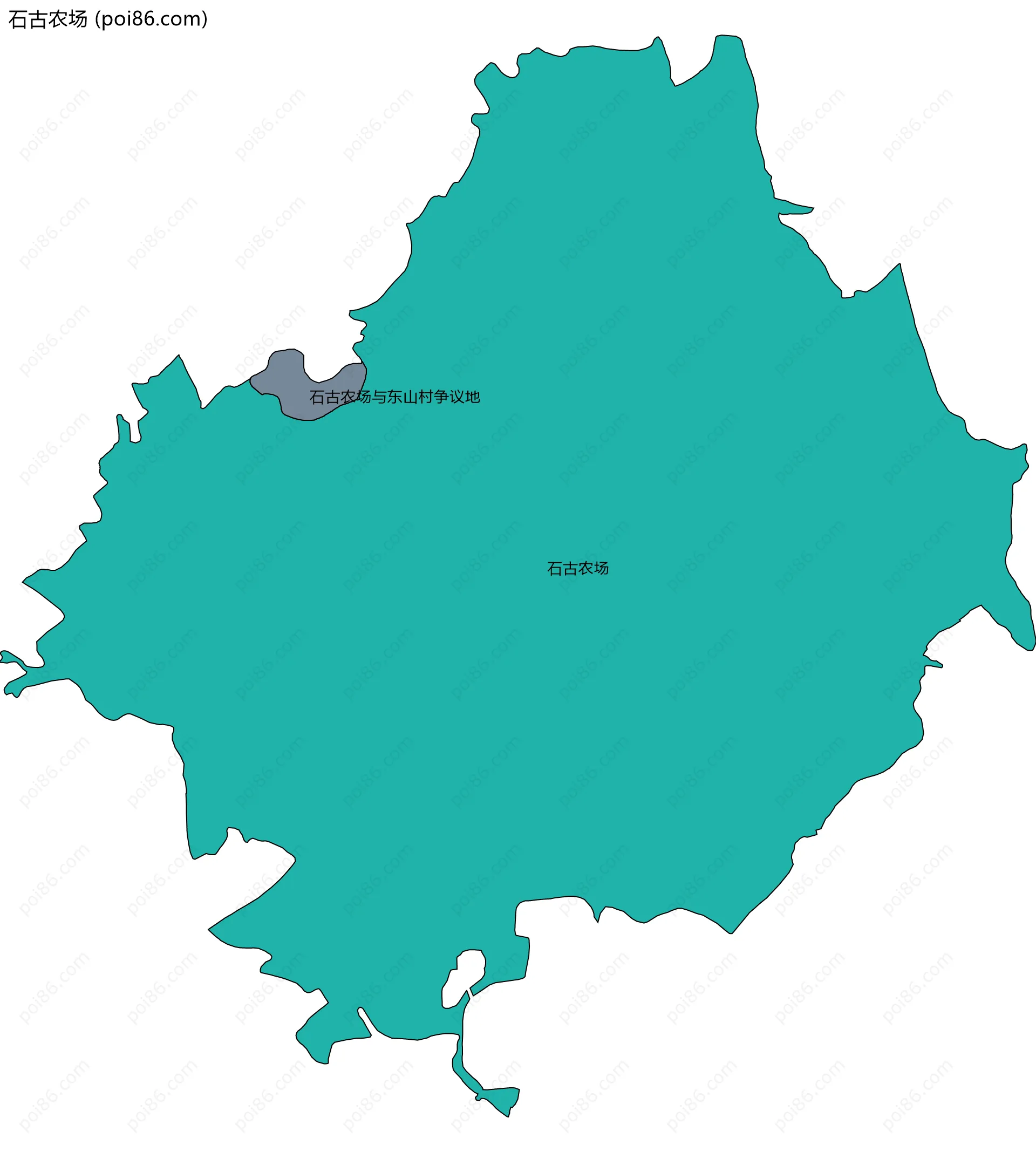 石古农场边界地图(五级行政区划)