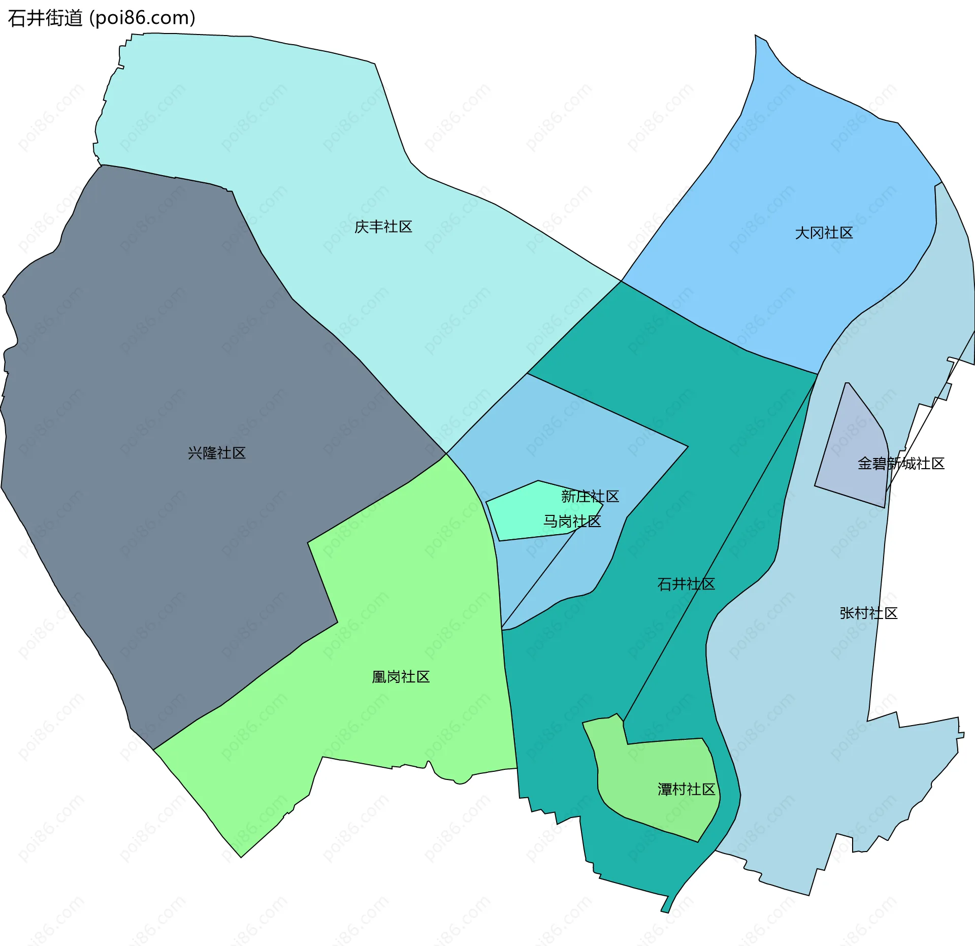 石井街道边界地图(五级行政区划)