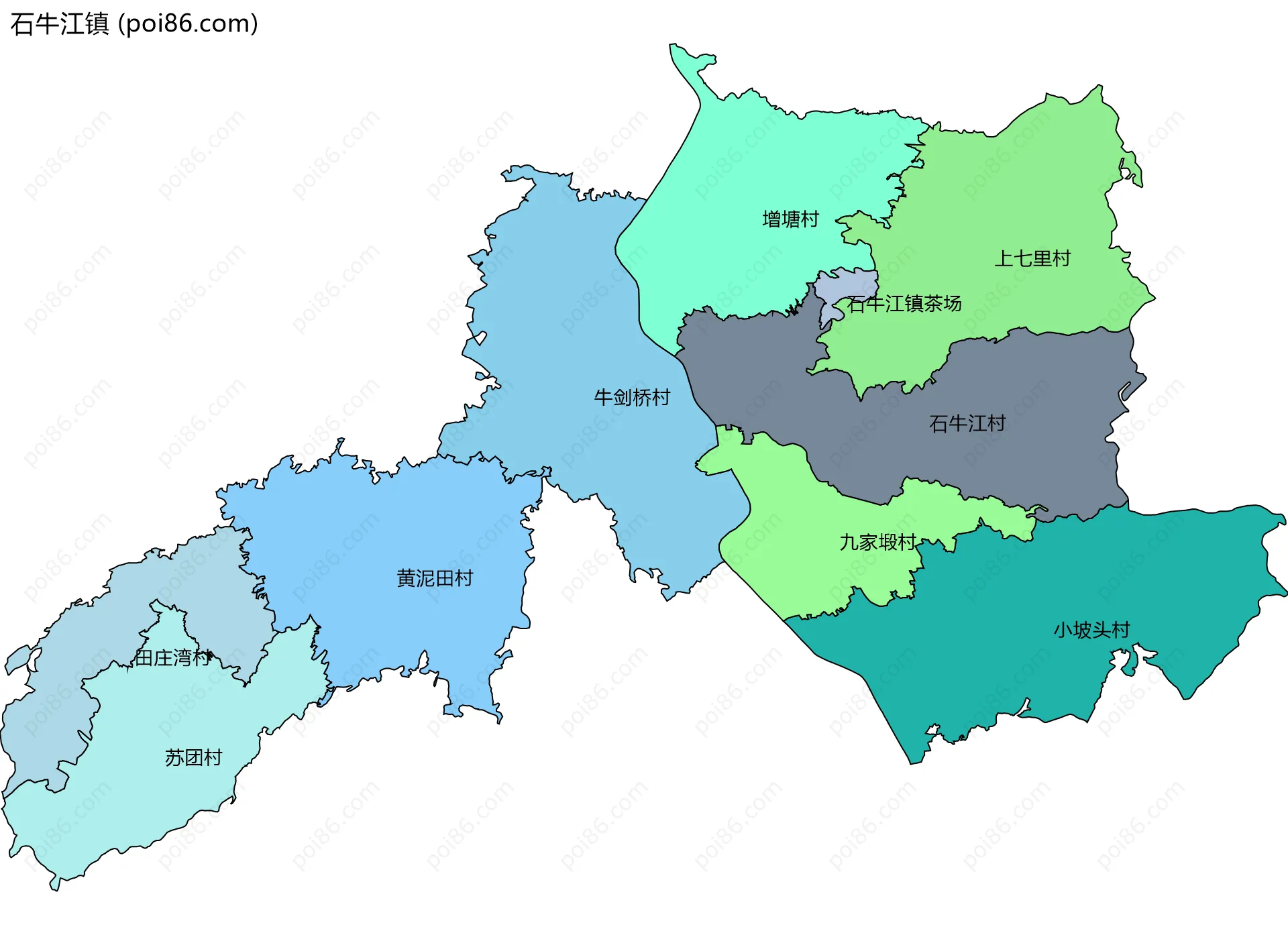 石牛江镇边界地图(五级行政区划)
