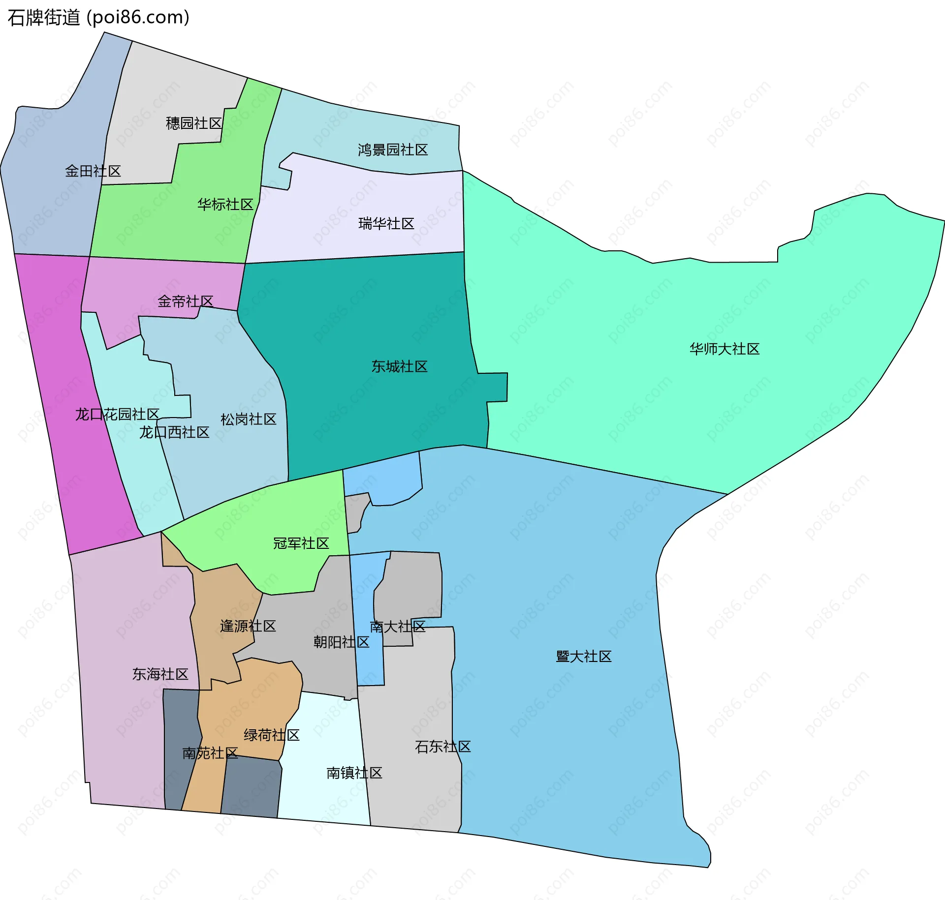 石牌街道边界地图(五级行政区划)