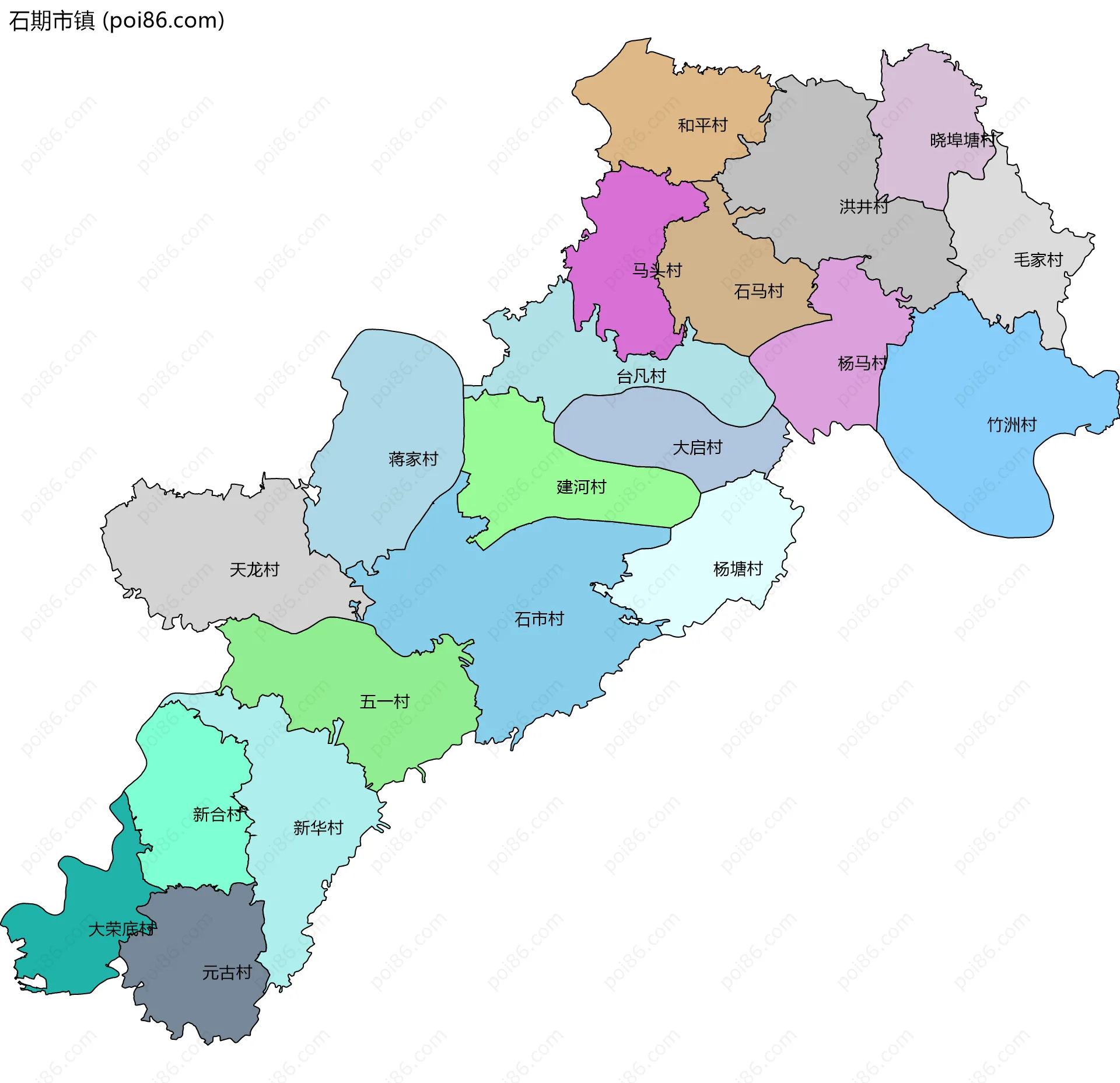 石期市镇边界地图(五级行政区划)