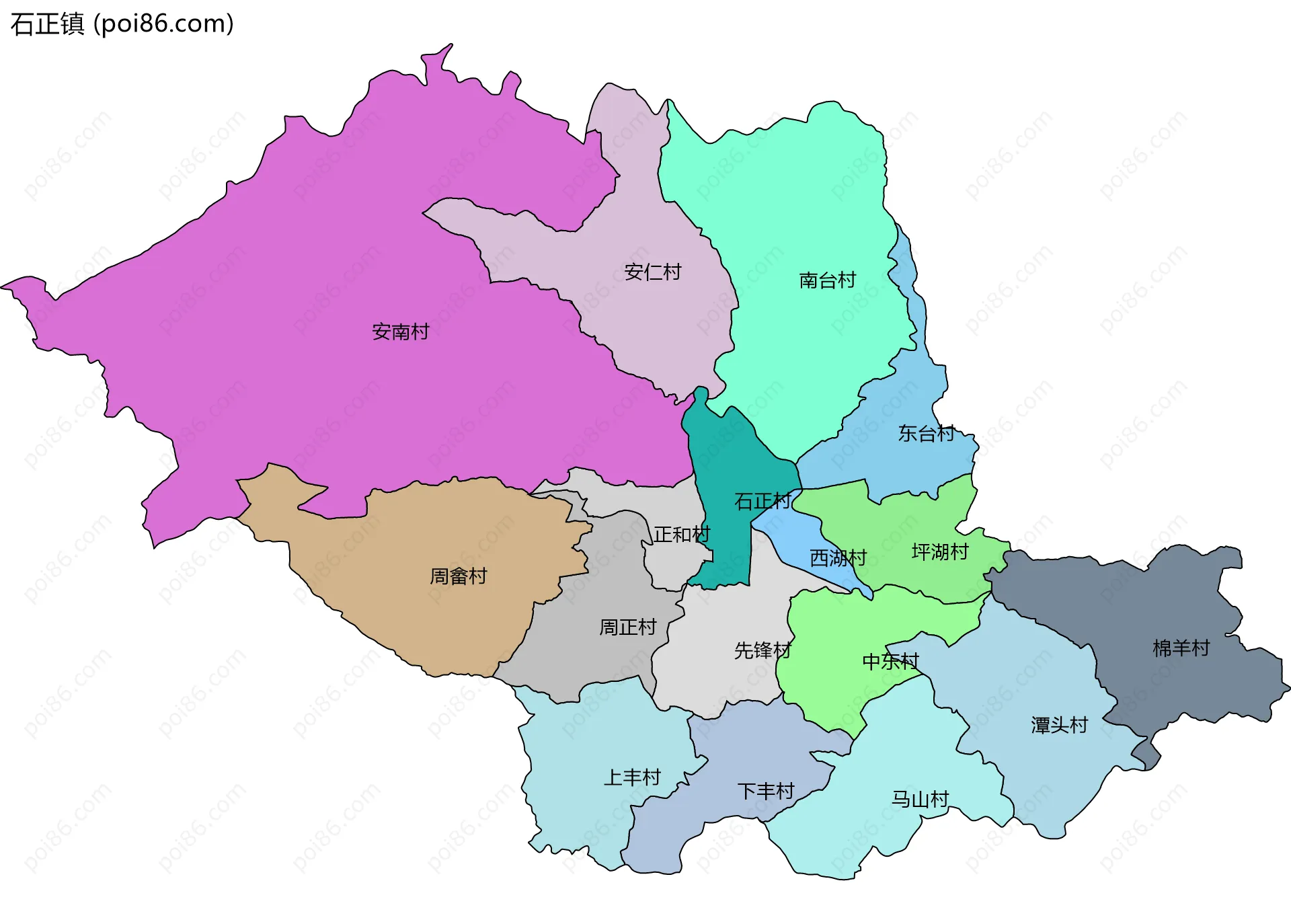 石正镇边界地图(五级行政区划)