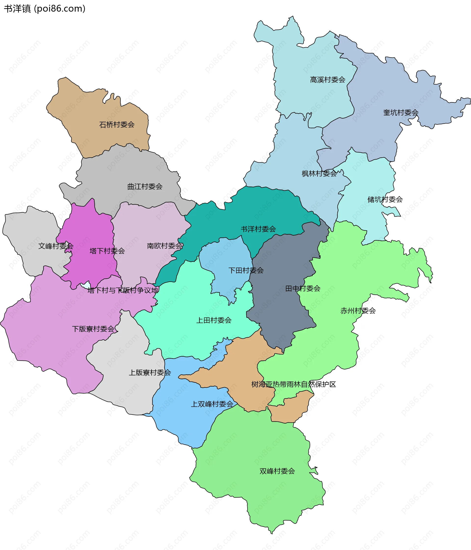 书洋镇边界地图(五级行政区划)