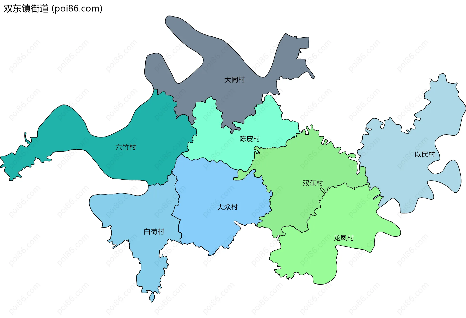 双东镇街道边界地图(五级行政区划)