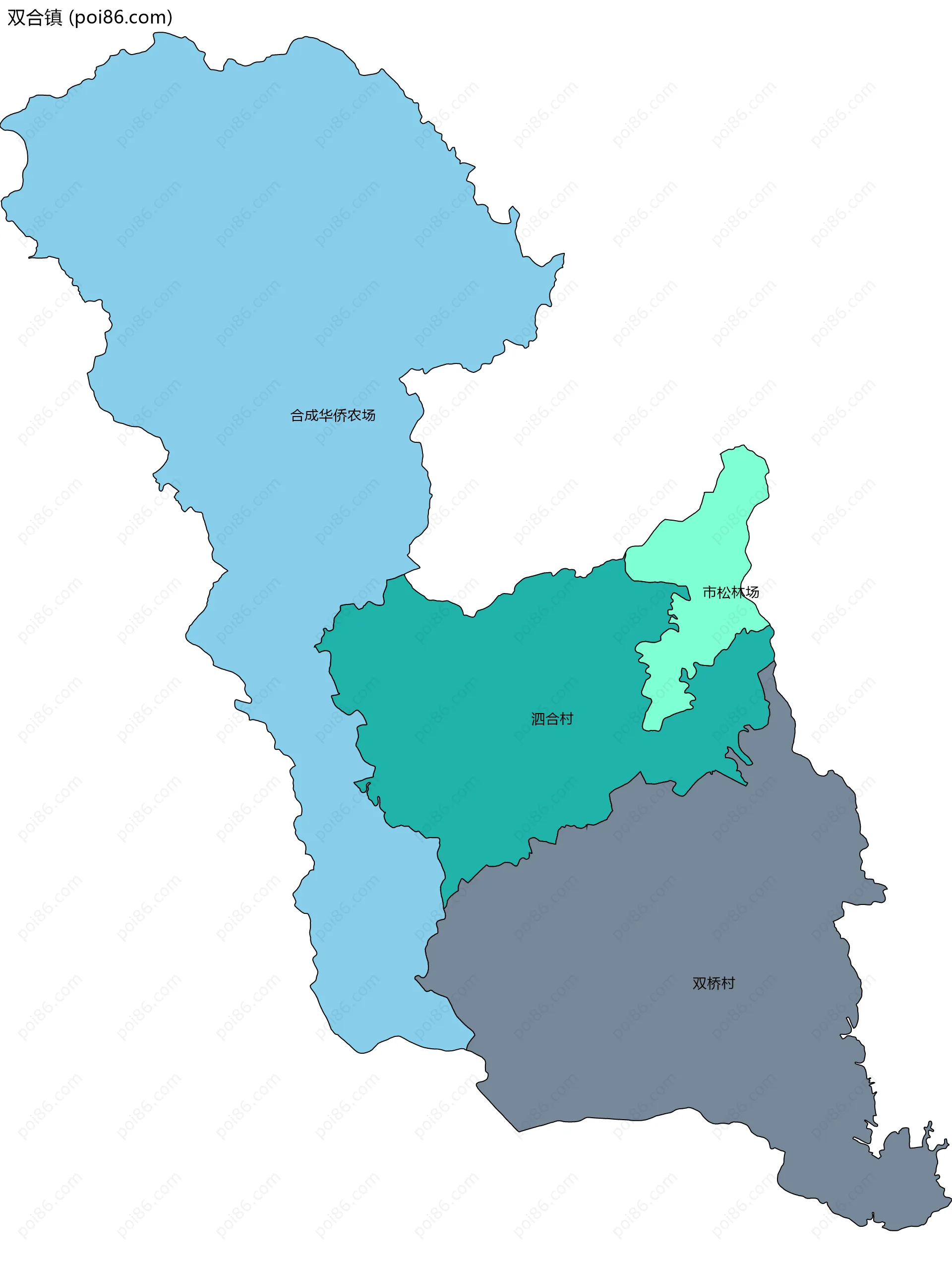 双合镇边界地图(五级行政区划)