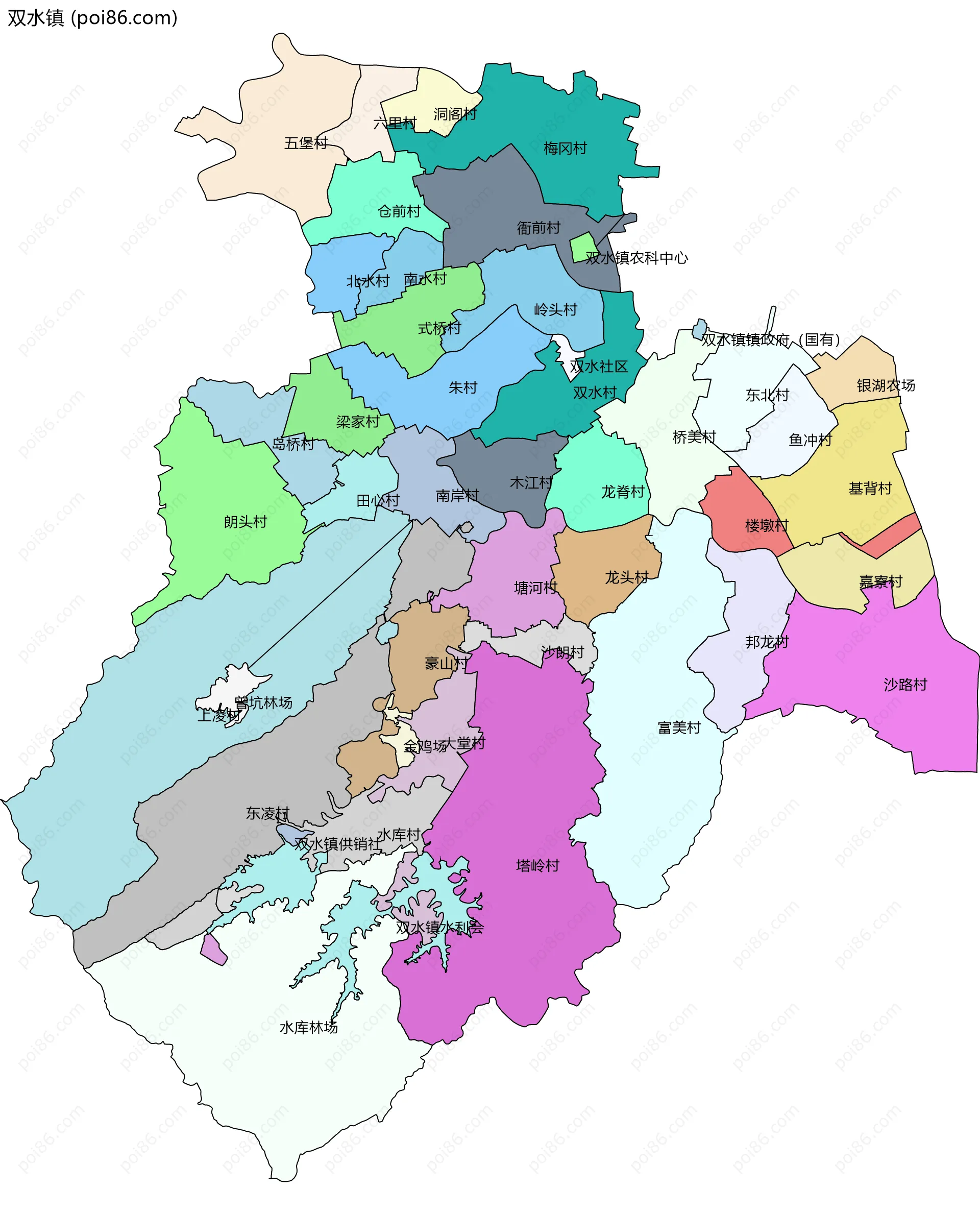 双水镇边界地图(五级行政区划)