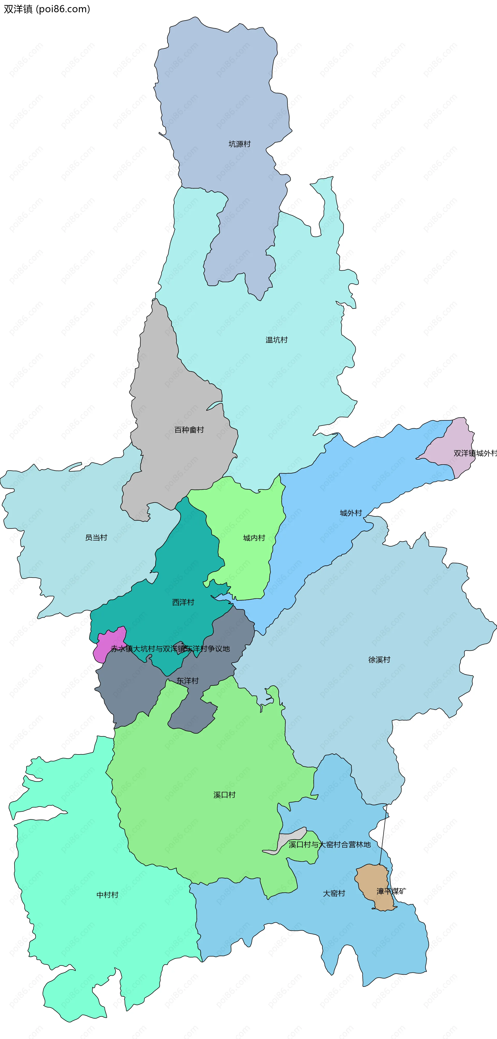 双洋镇边界地图(五级行政区划)