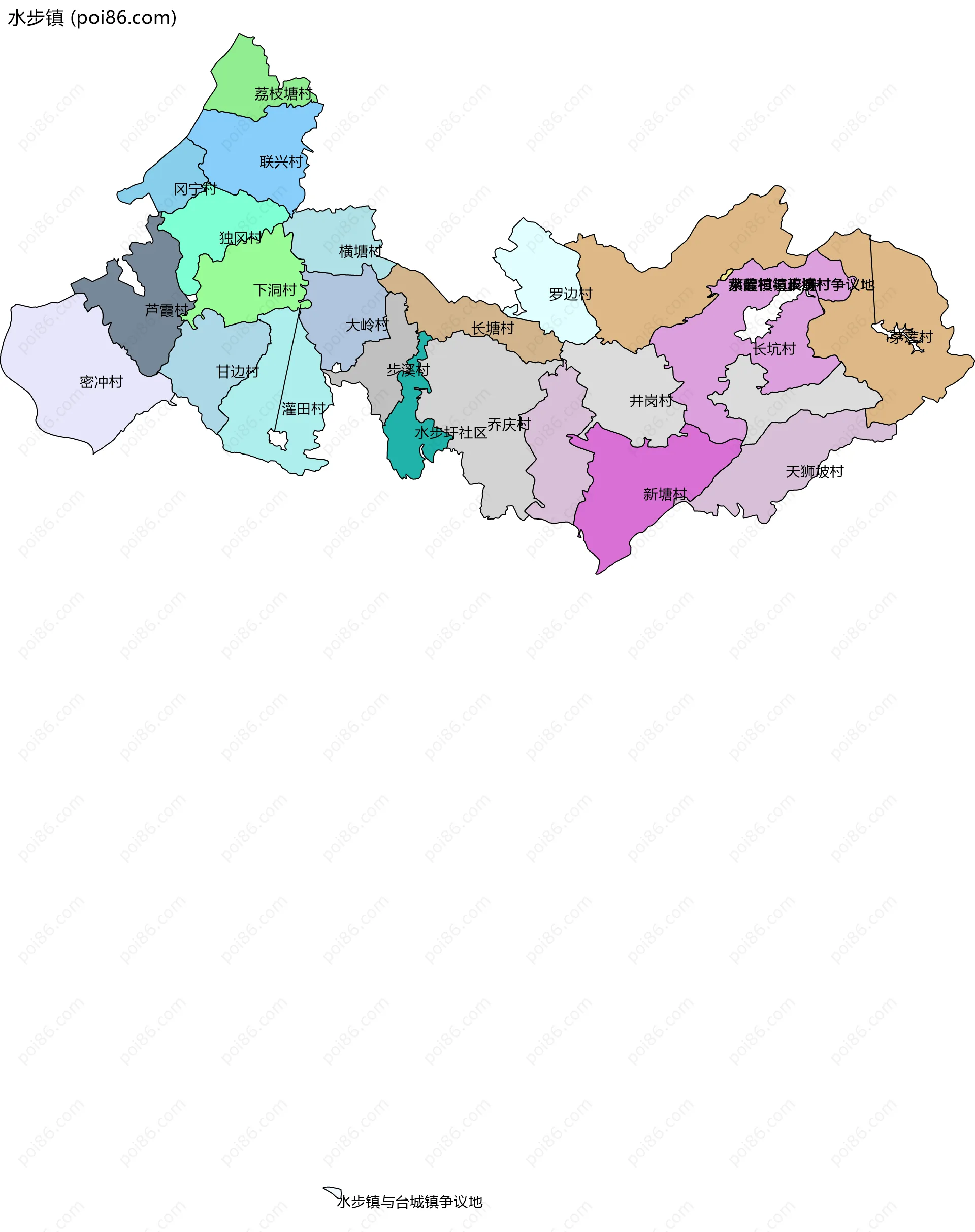 水步镇边界地图(五级行政区划)