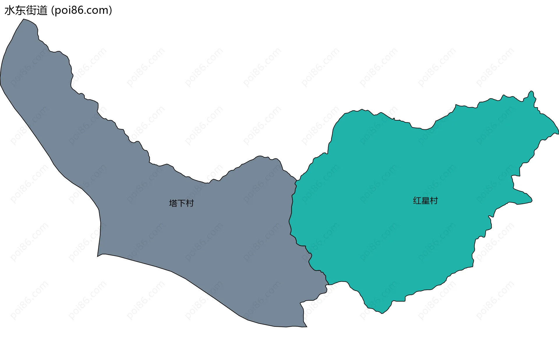 水东街道边界地图(五级行政区划)
