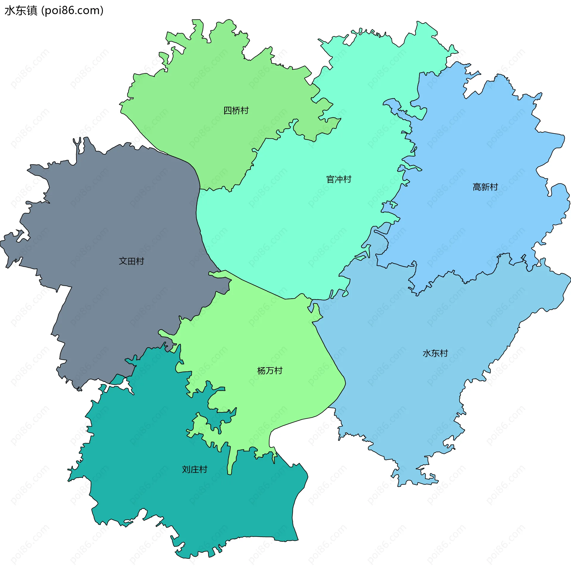 水东镇边界地图(五级行政区划)