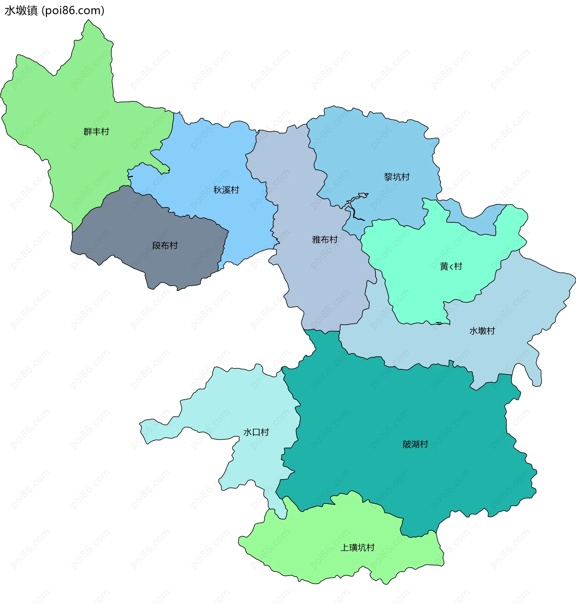 水墩镇边界地图(五级行政区划)