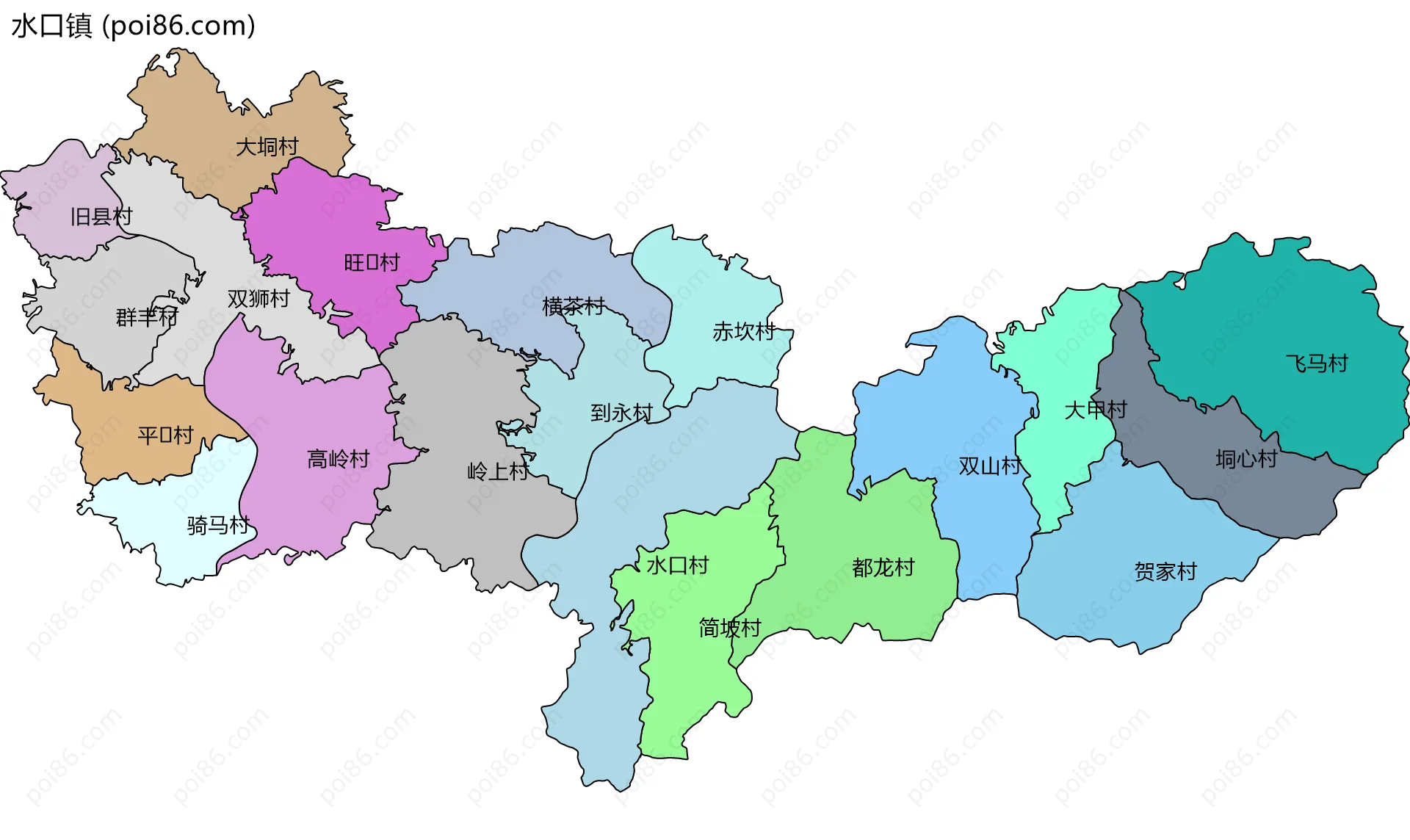 水口镇边界地图(五级行政区划)