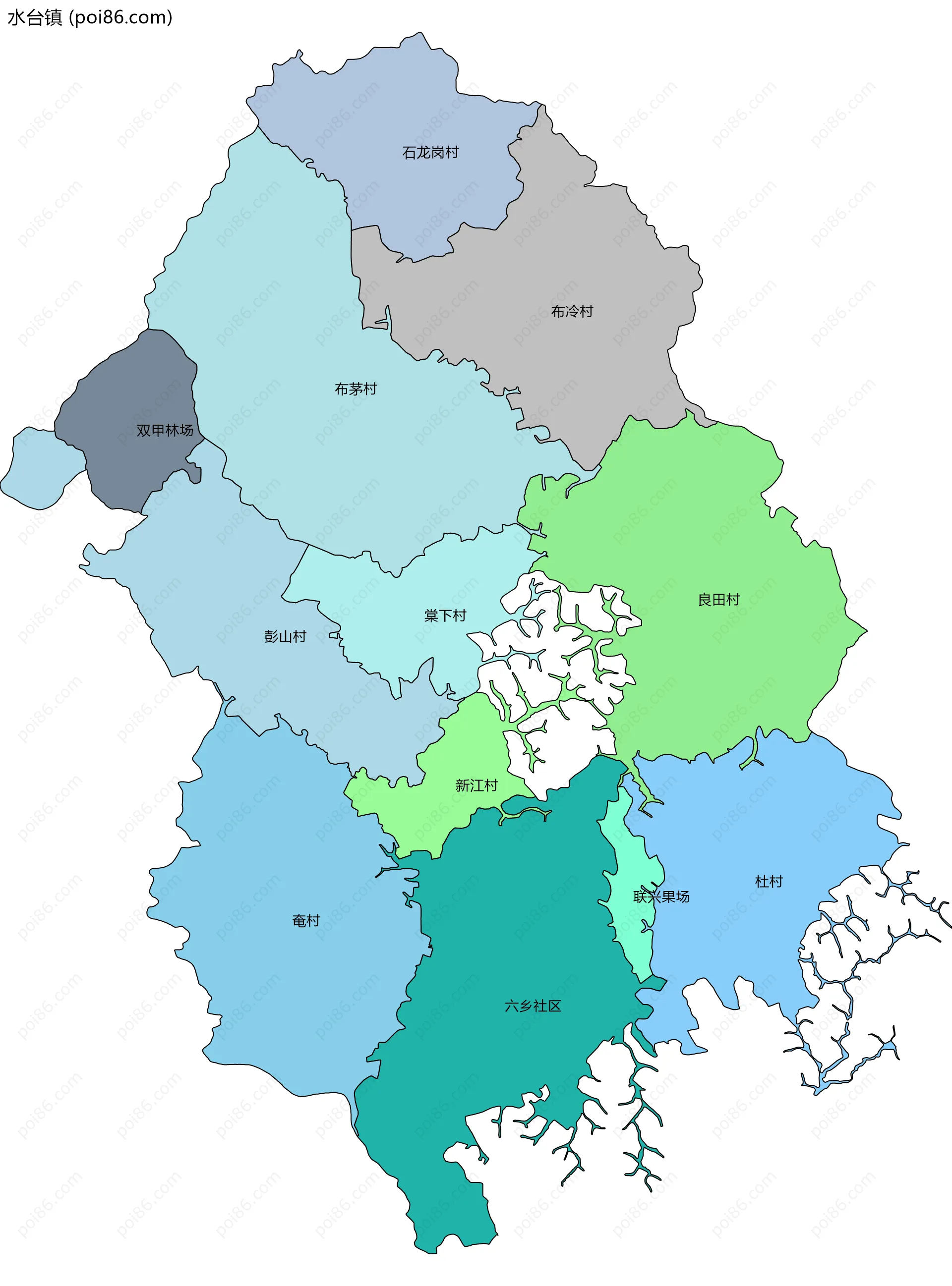 水台镇边界地图(五级行政区划)