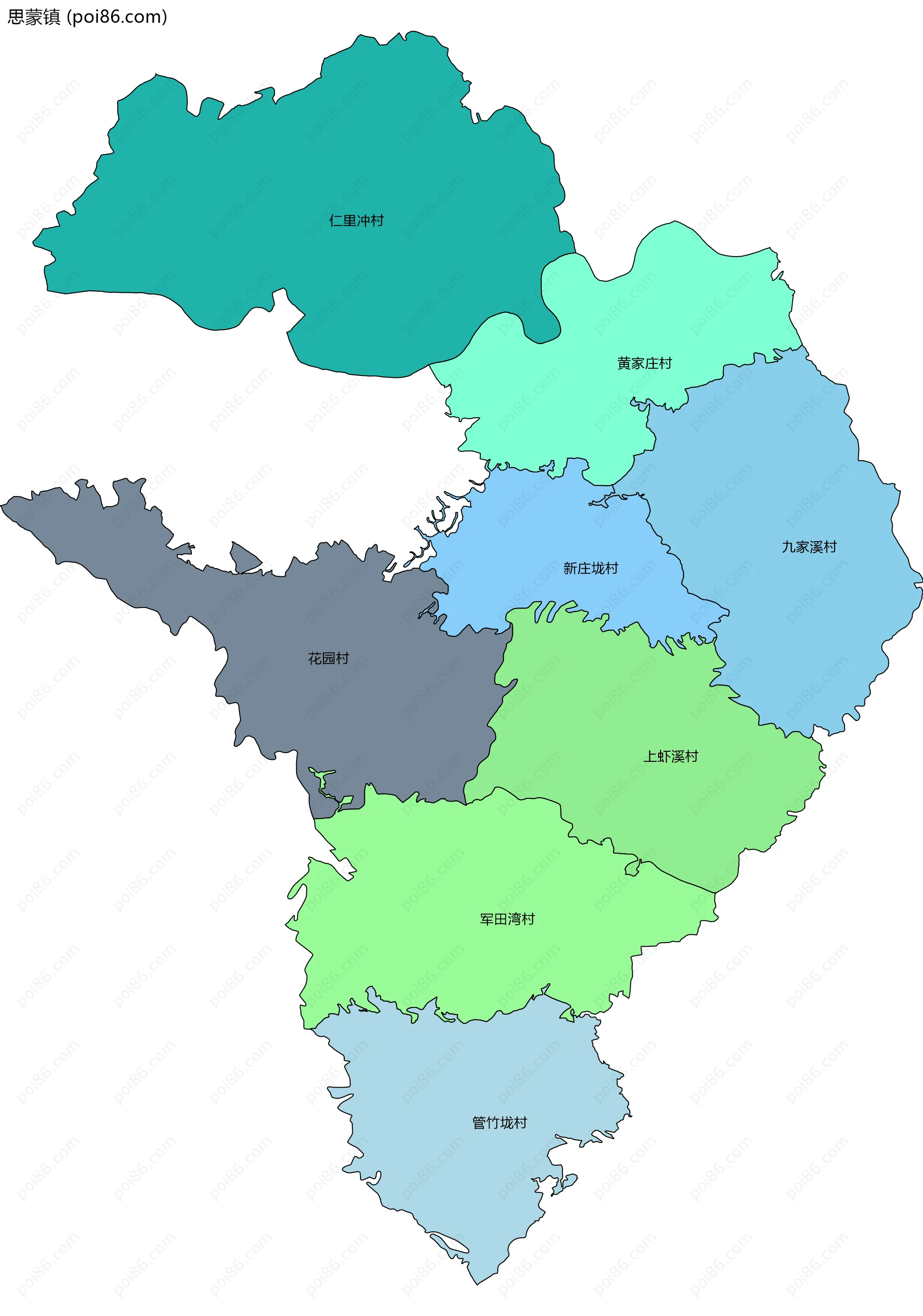 思蒙镇边界地图(五级行政区划)