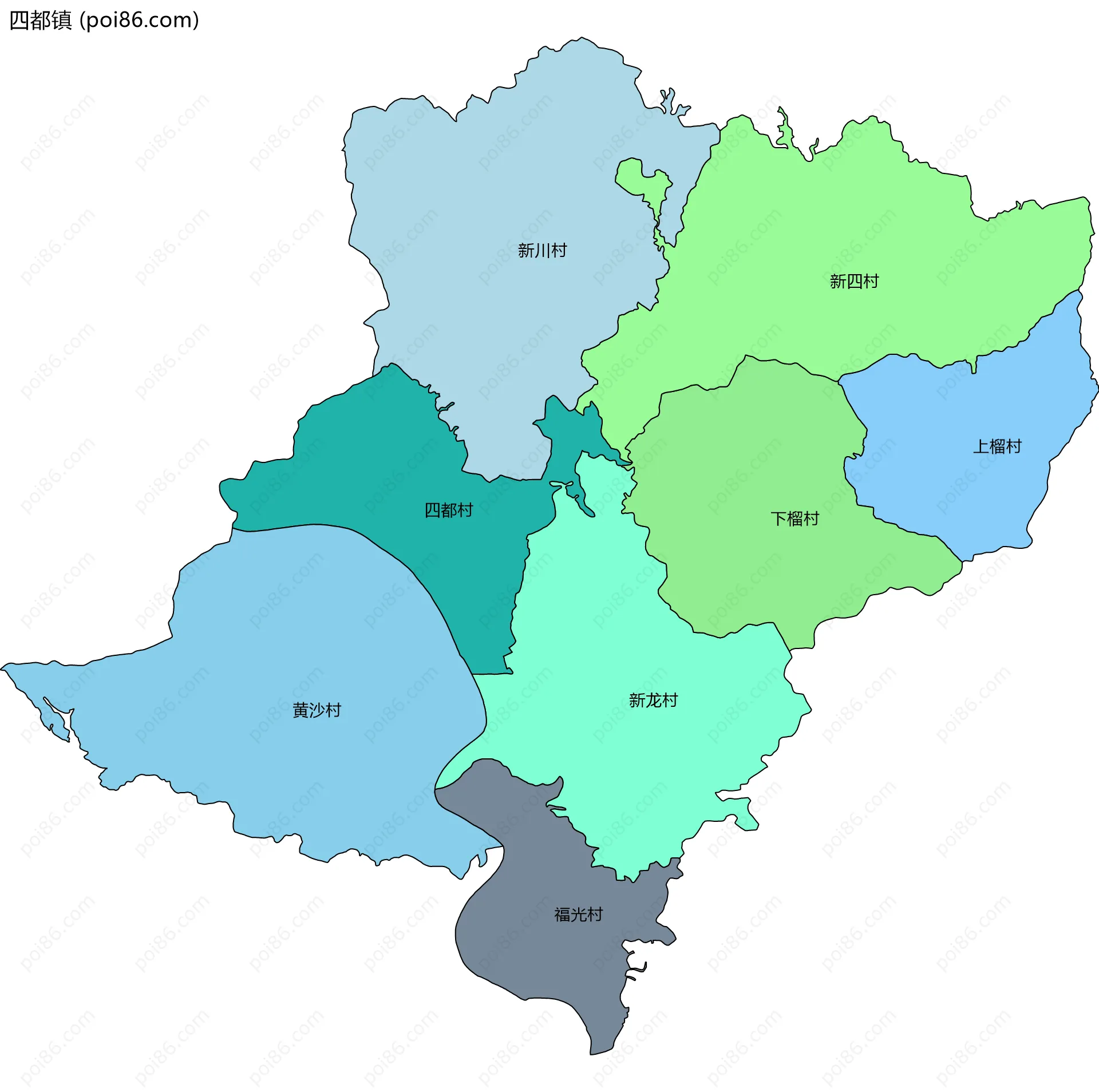 四都镇边界地图(五级行政区划)