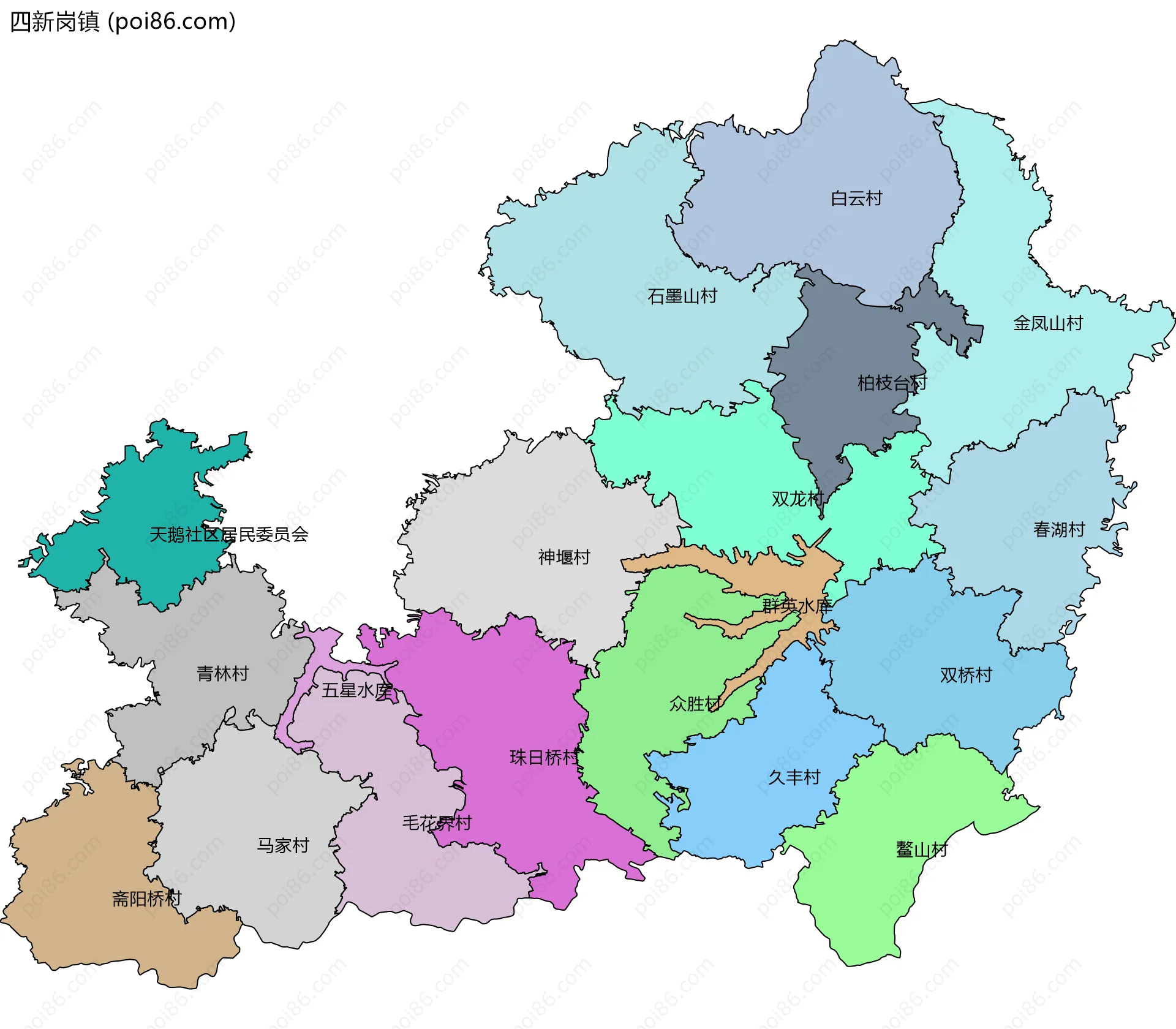 四新岗镇边界地图(五级行政区划)