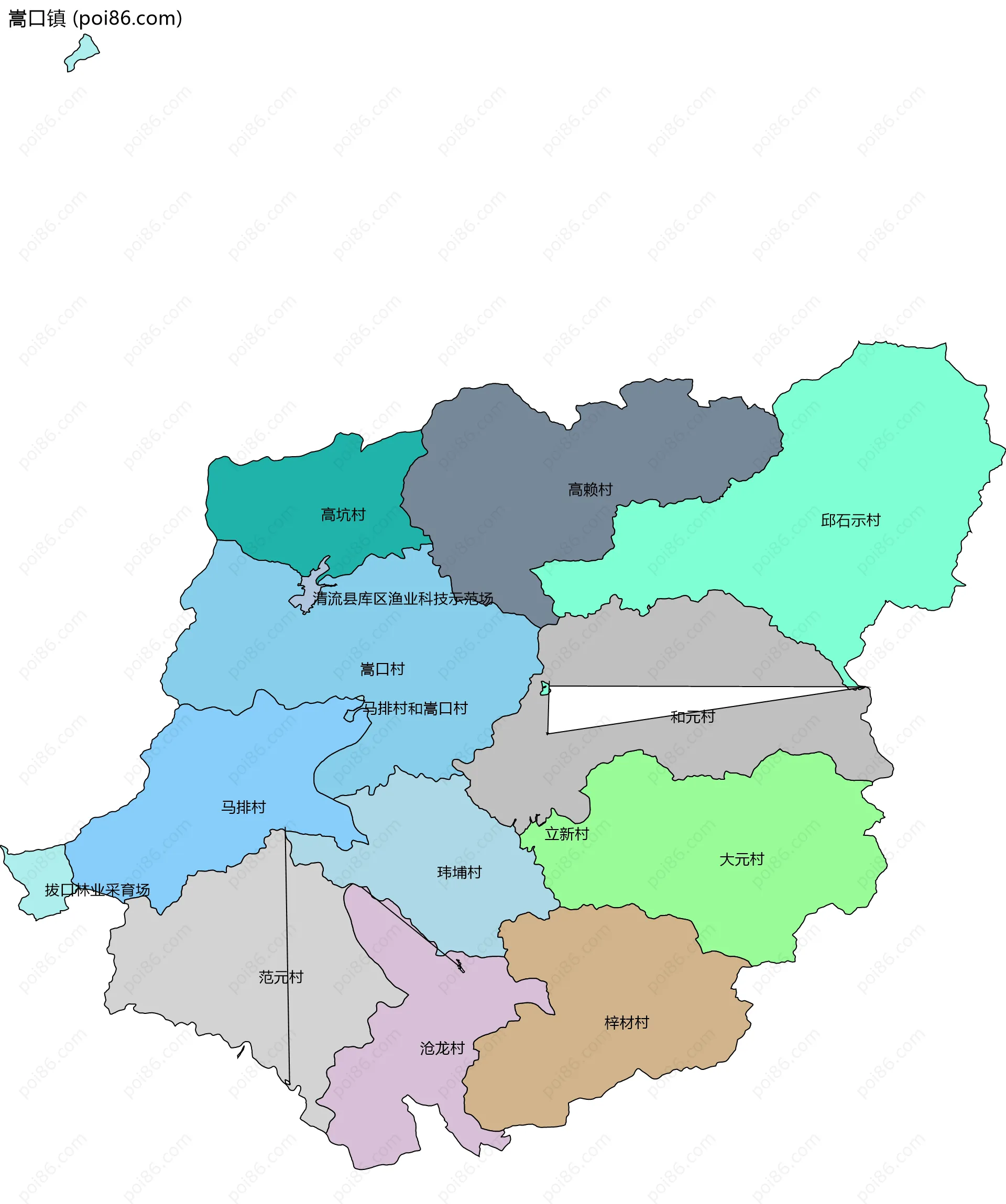 嵩口镇边界地图(五级行政区划)