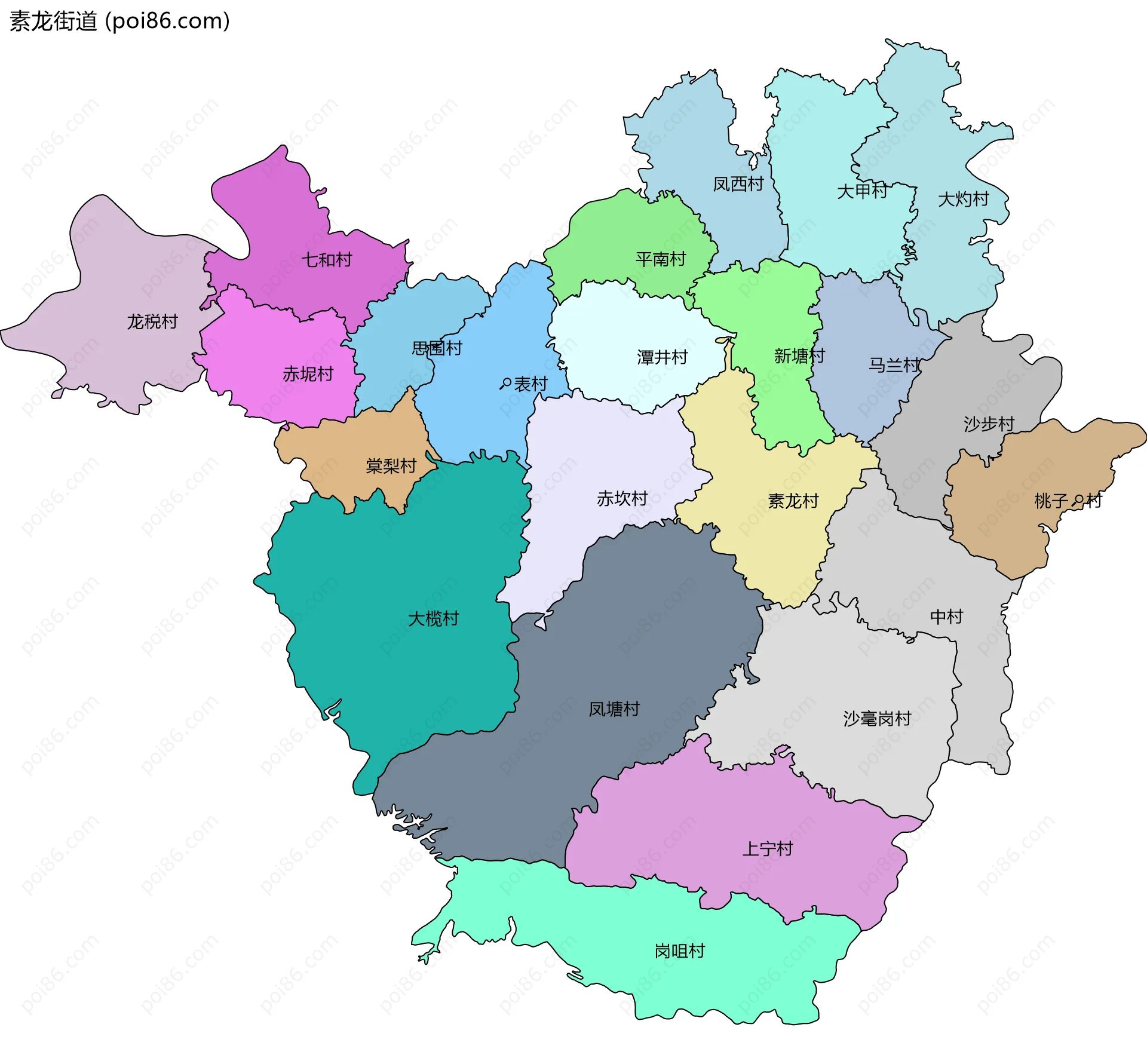 素龙街道边界地图(五级行政区划)