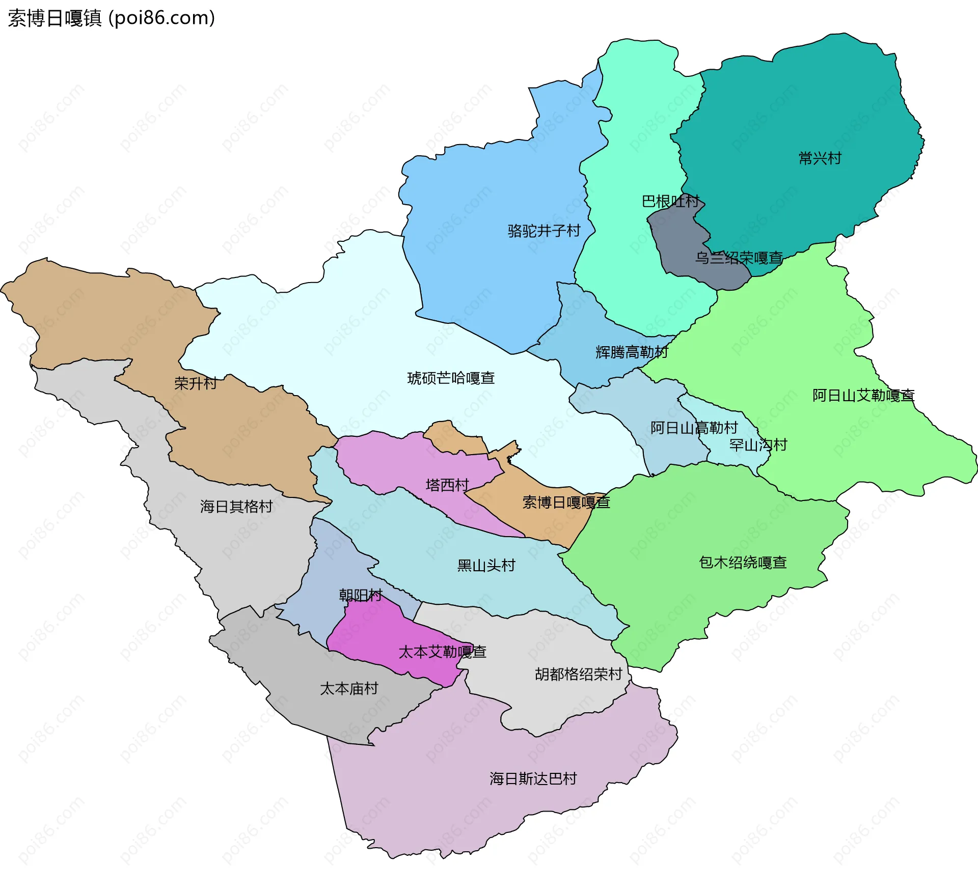 索博日嘎镇边界地图(五级行政区划)