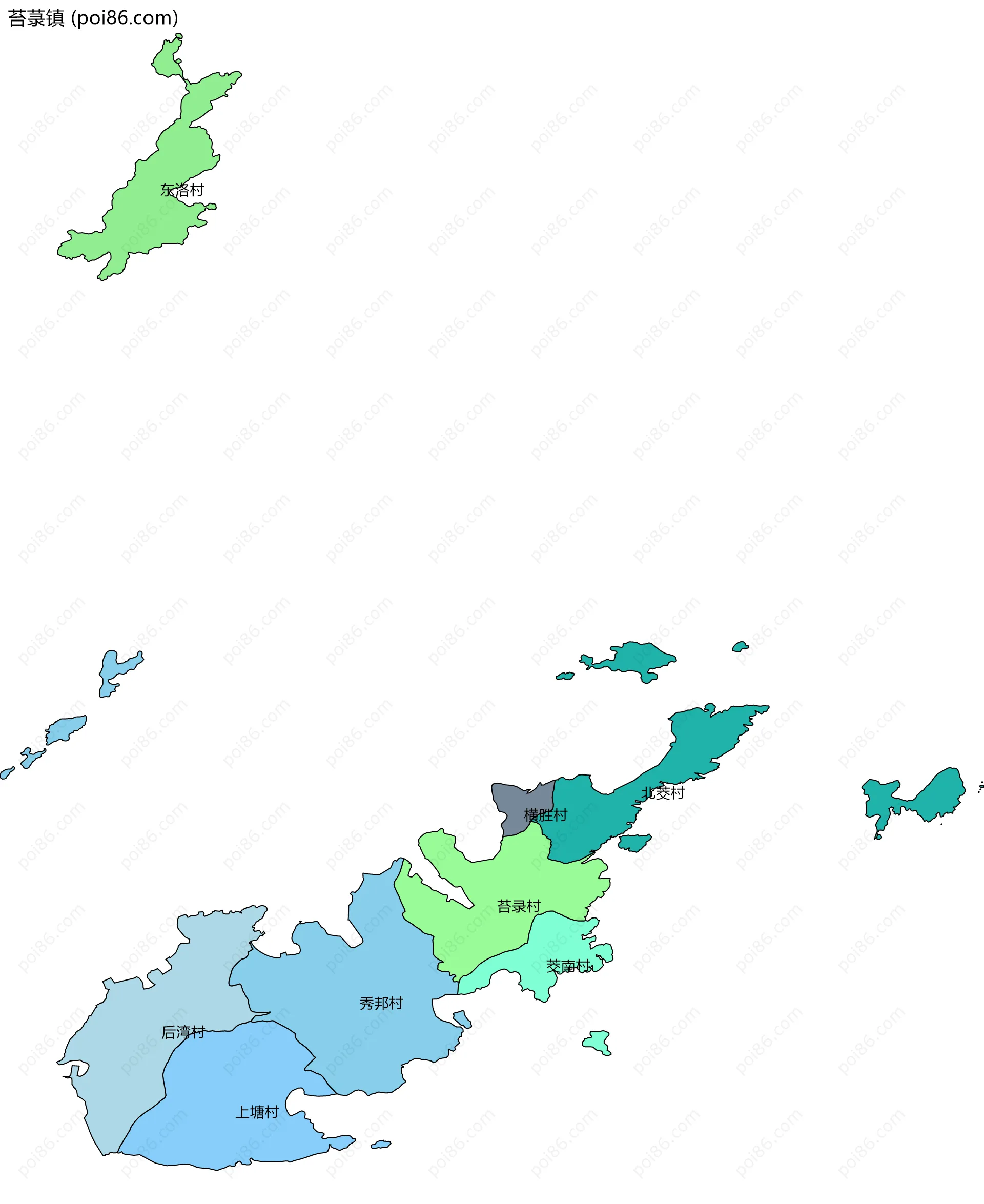 苔菉镇边界地图(五级行政区划)