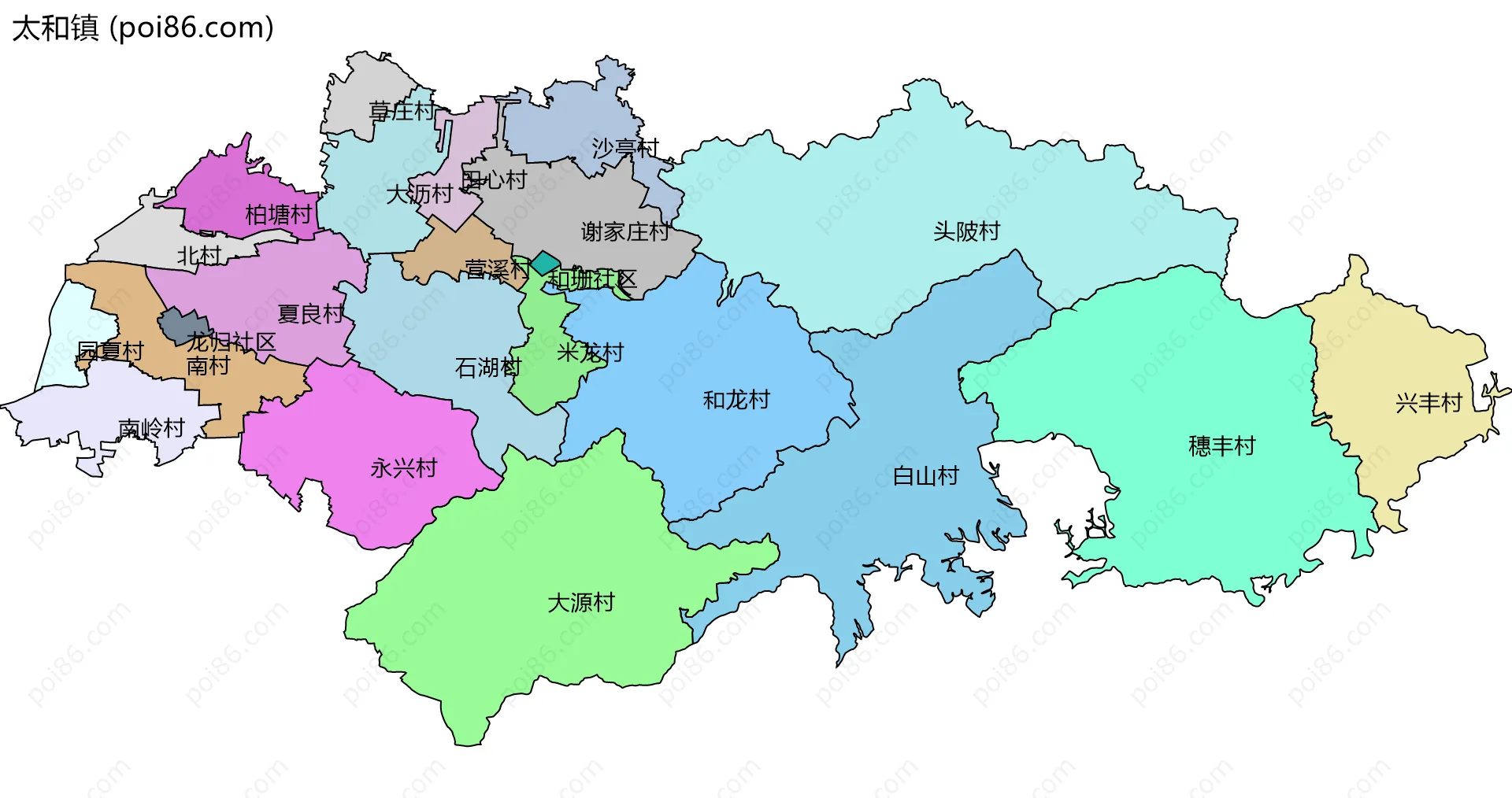 太和镇边界地图(五级行政区划)