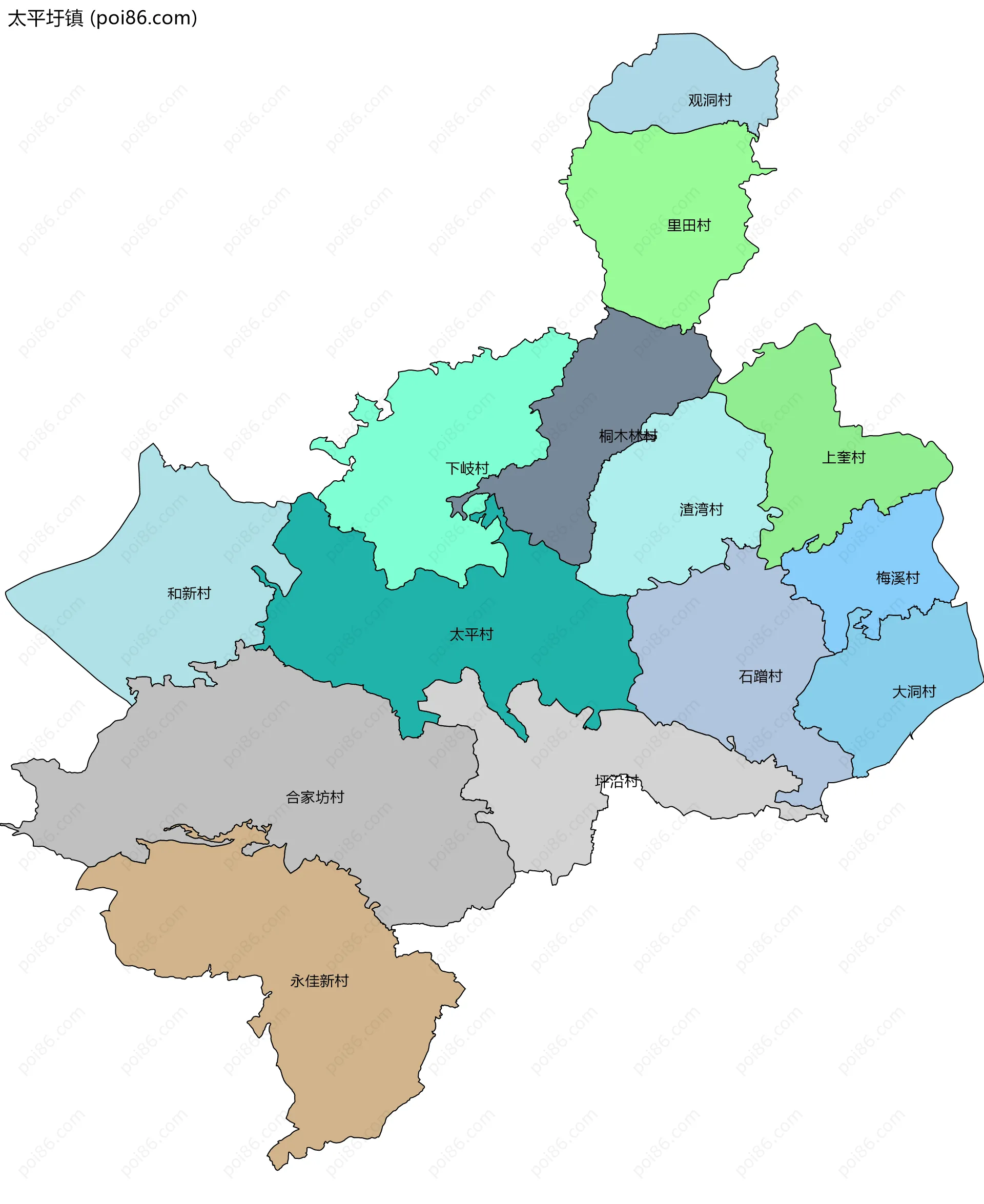 太平圩镇边界地图(五级行政区划)