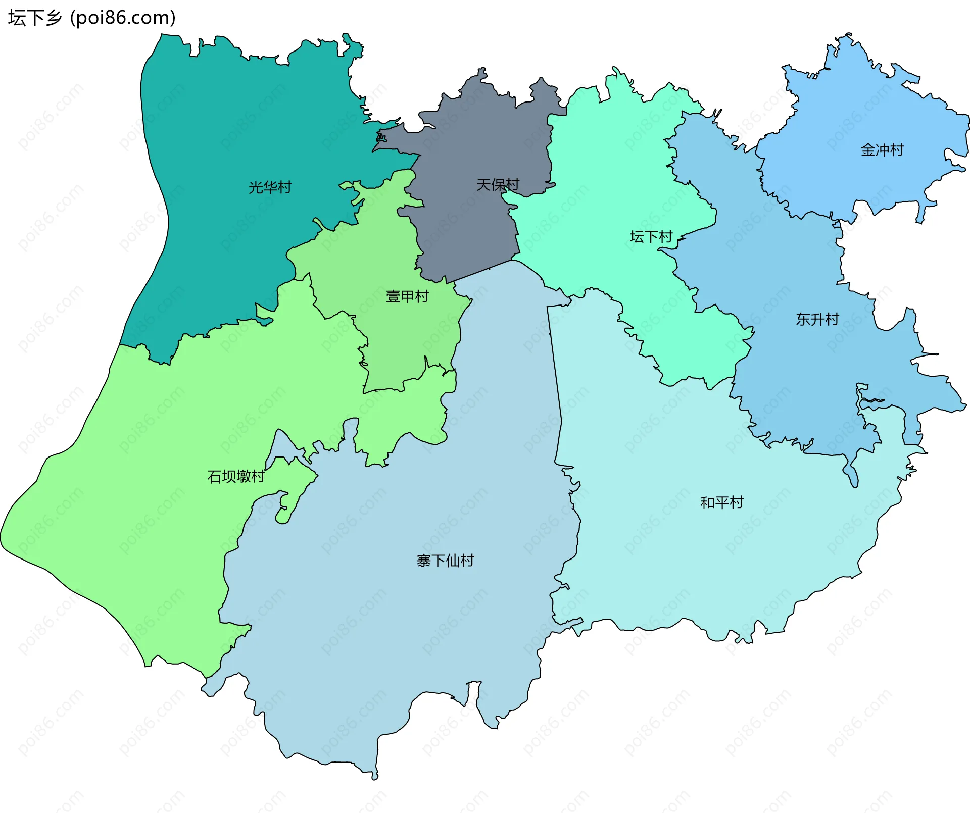 坛下乡边界地图(五级行政区划)