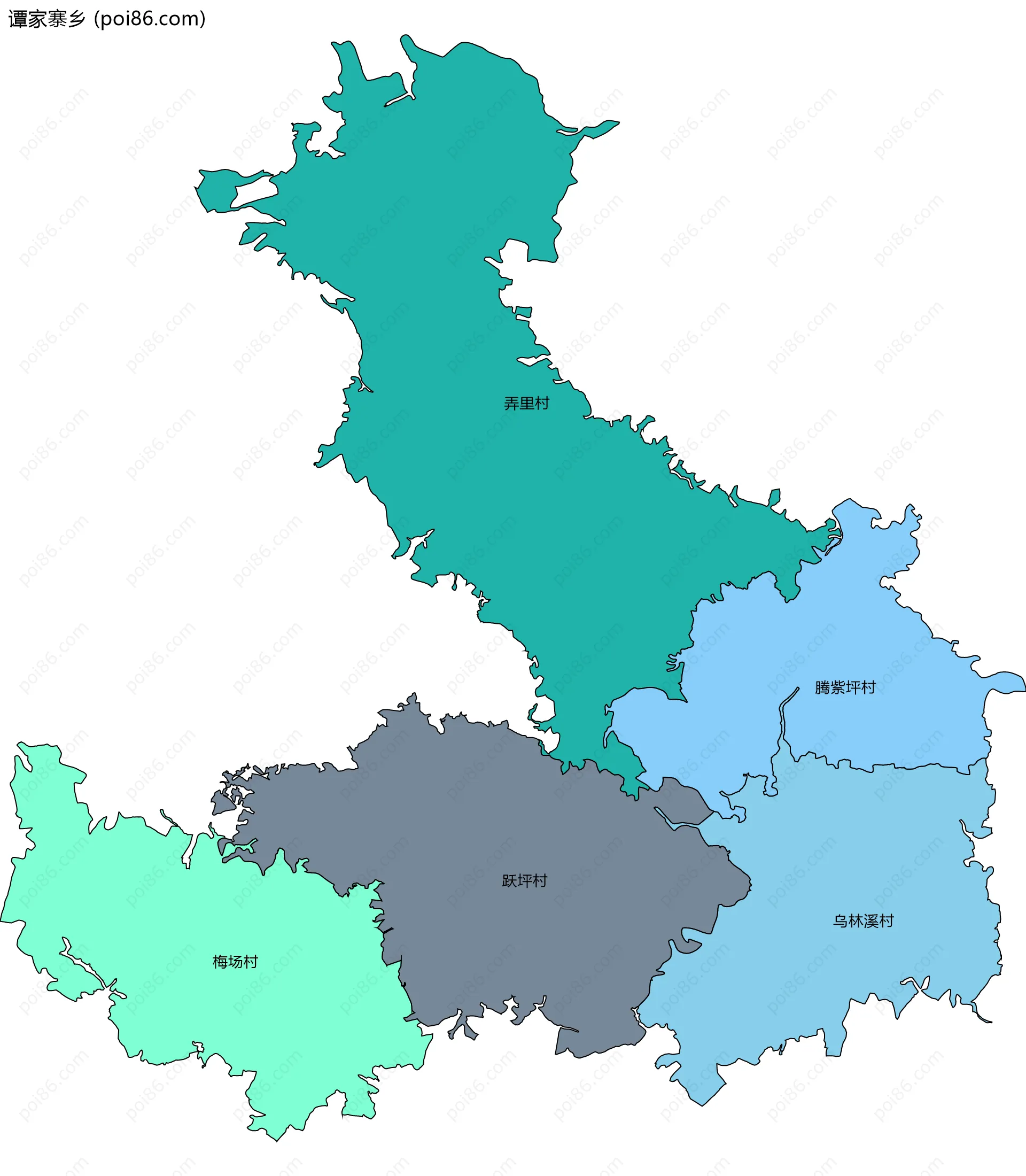 谭家寨乡边界地图(五级行政区划)