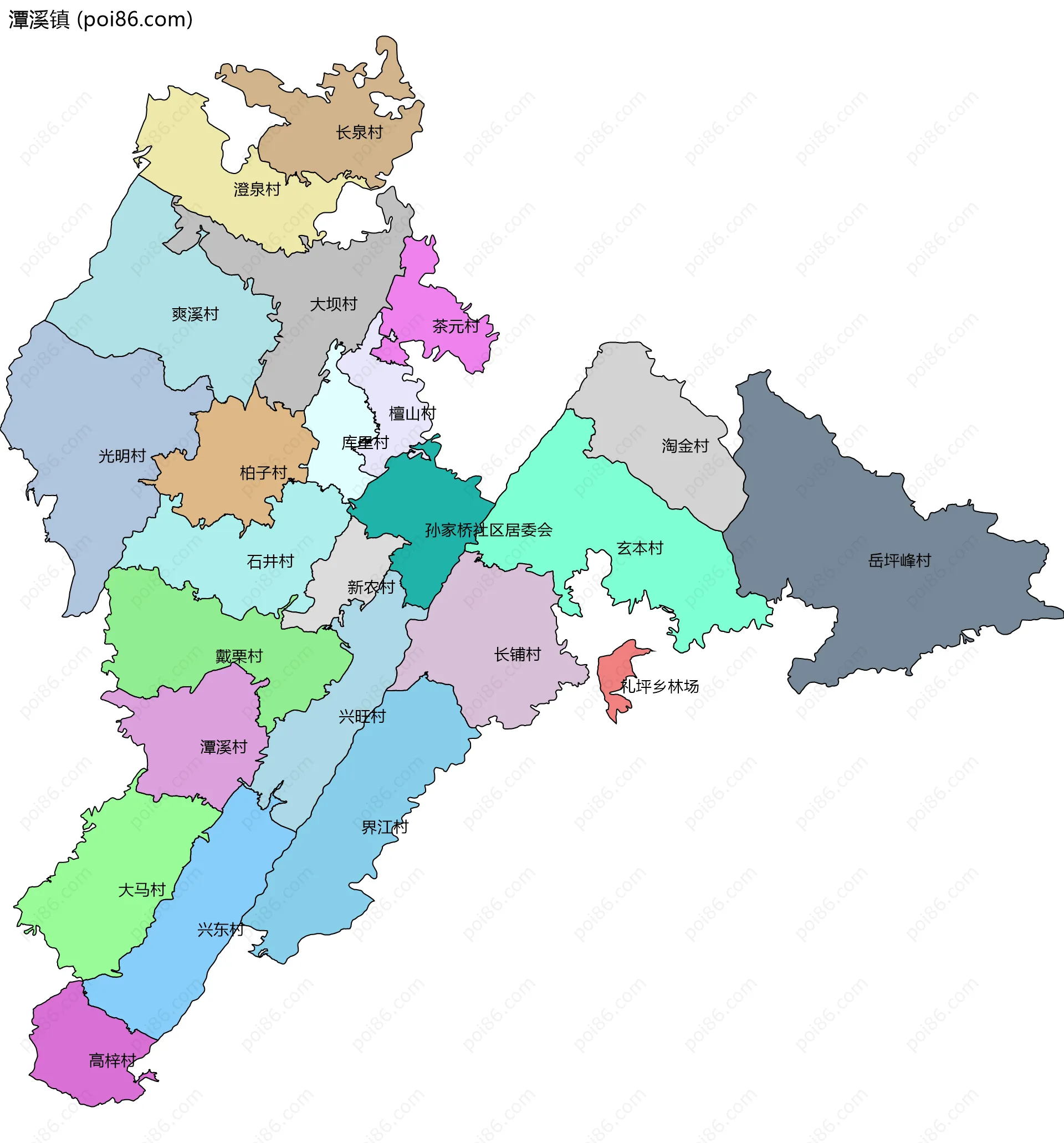 潭溪镇边界地图(五级行政区划)