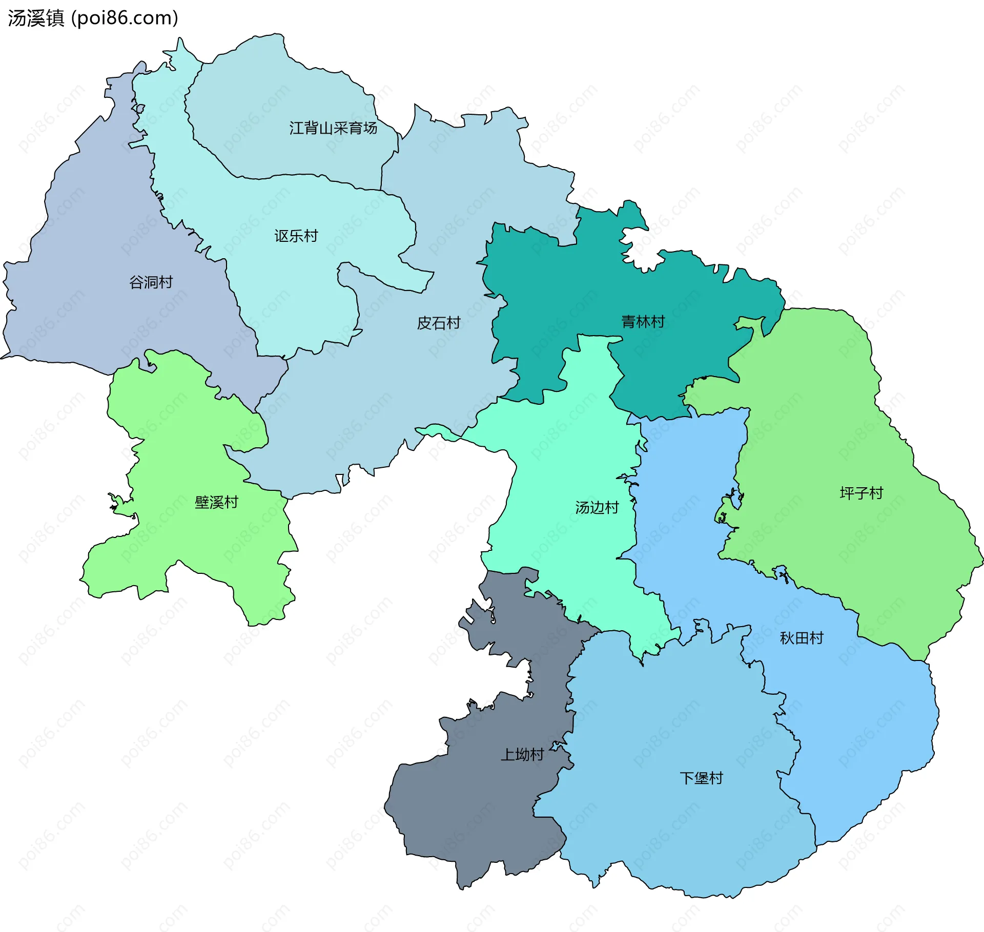 汤溪镇边界地图(五级行政区划)