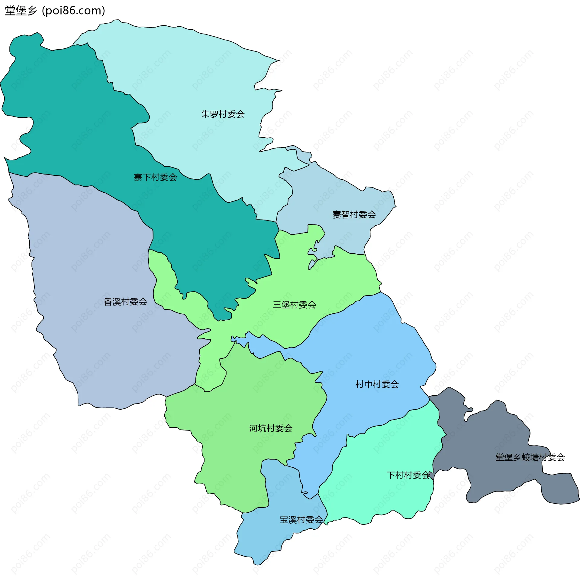 堂堡乡边界地图(五级行政区划)