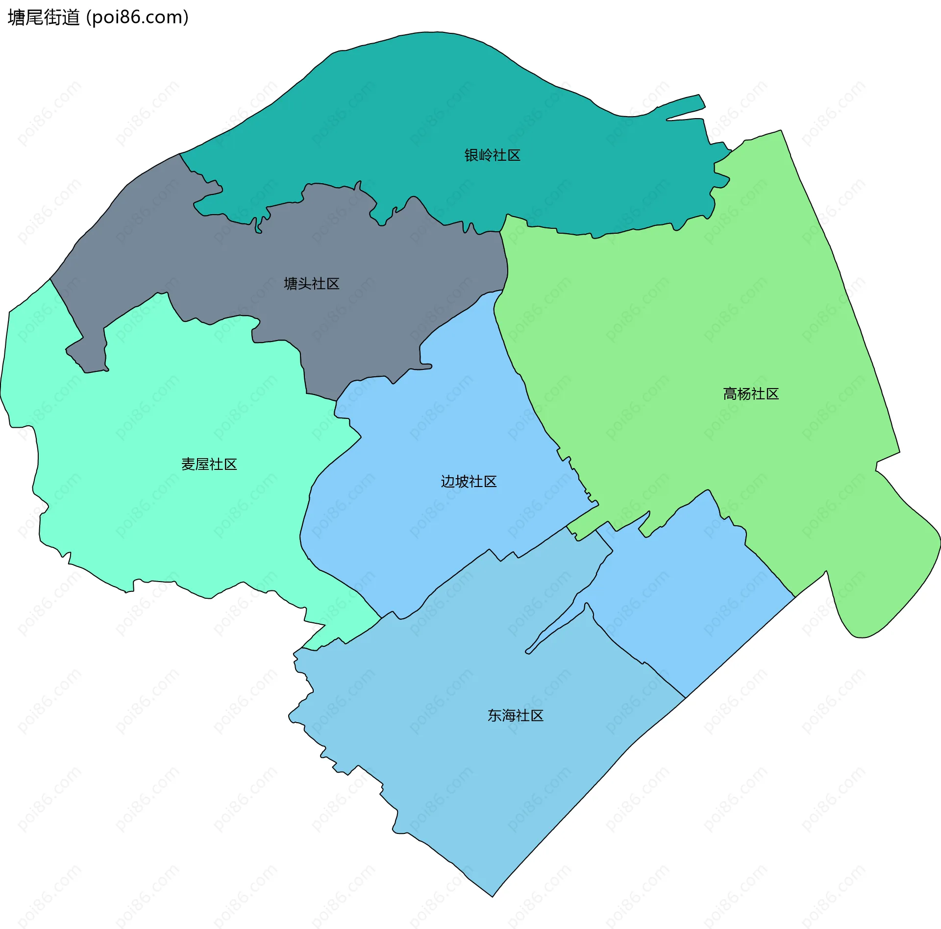 塘尾街道边界地图(五级行政区划)