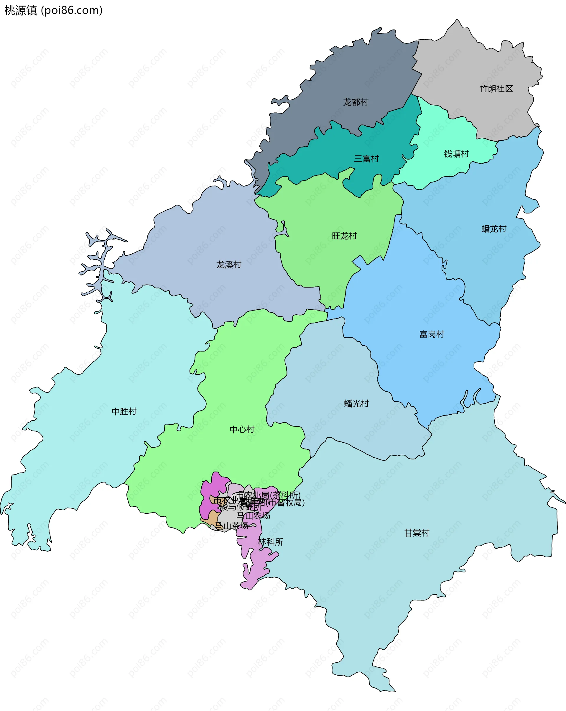 桃源镇边界地图(五级行政区划)