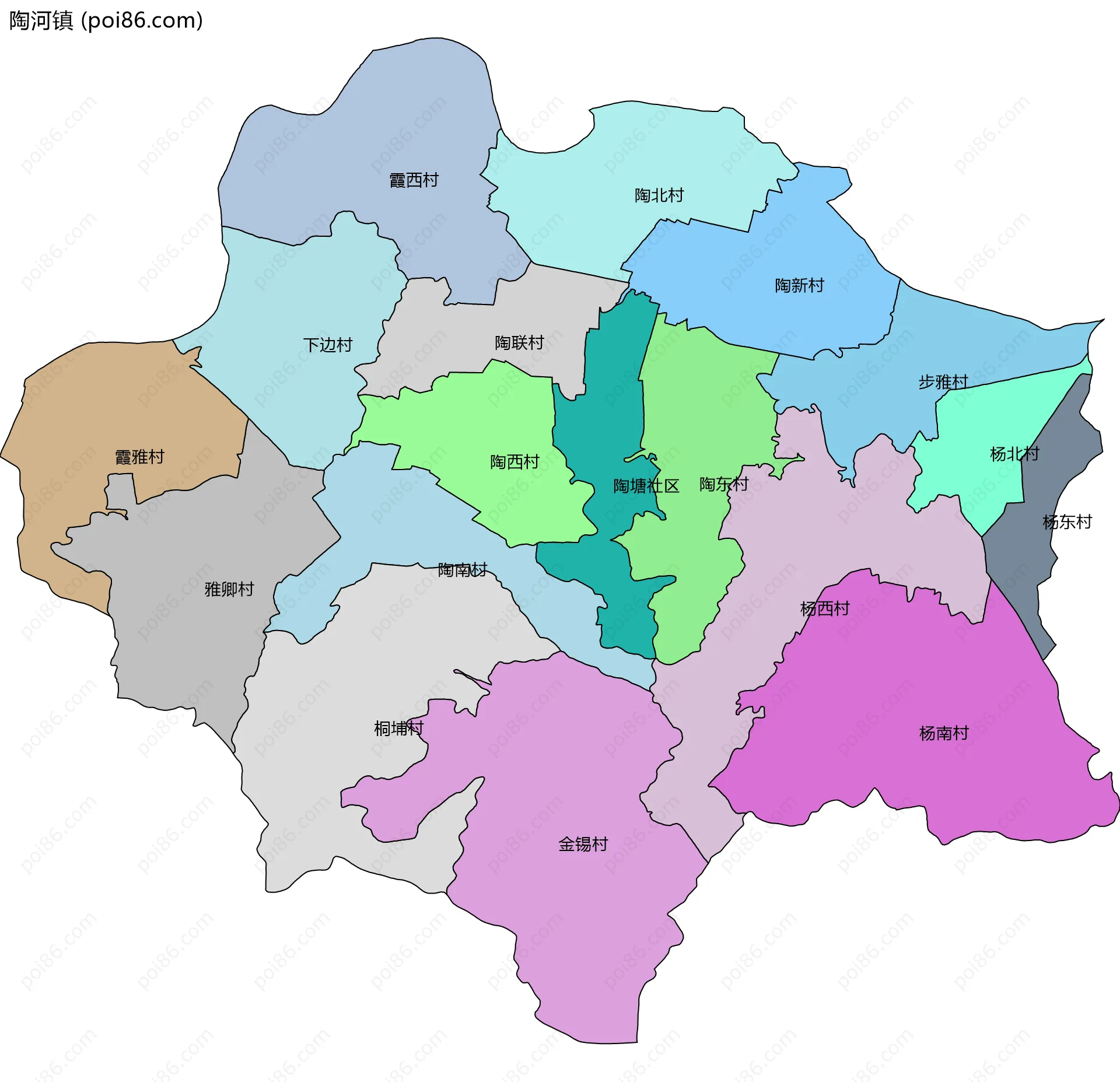 陶河镇边界地图(五级行政区划)