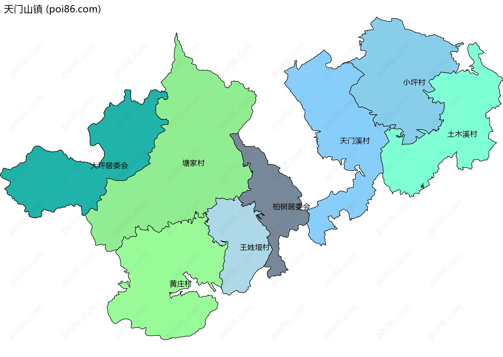 天门山镇边界地图(五级行政区划)