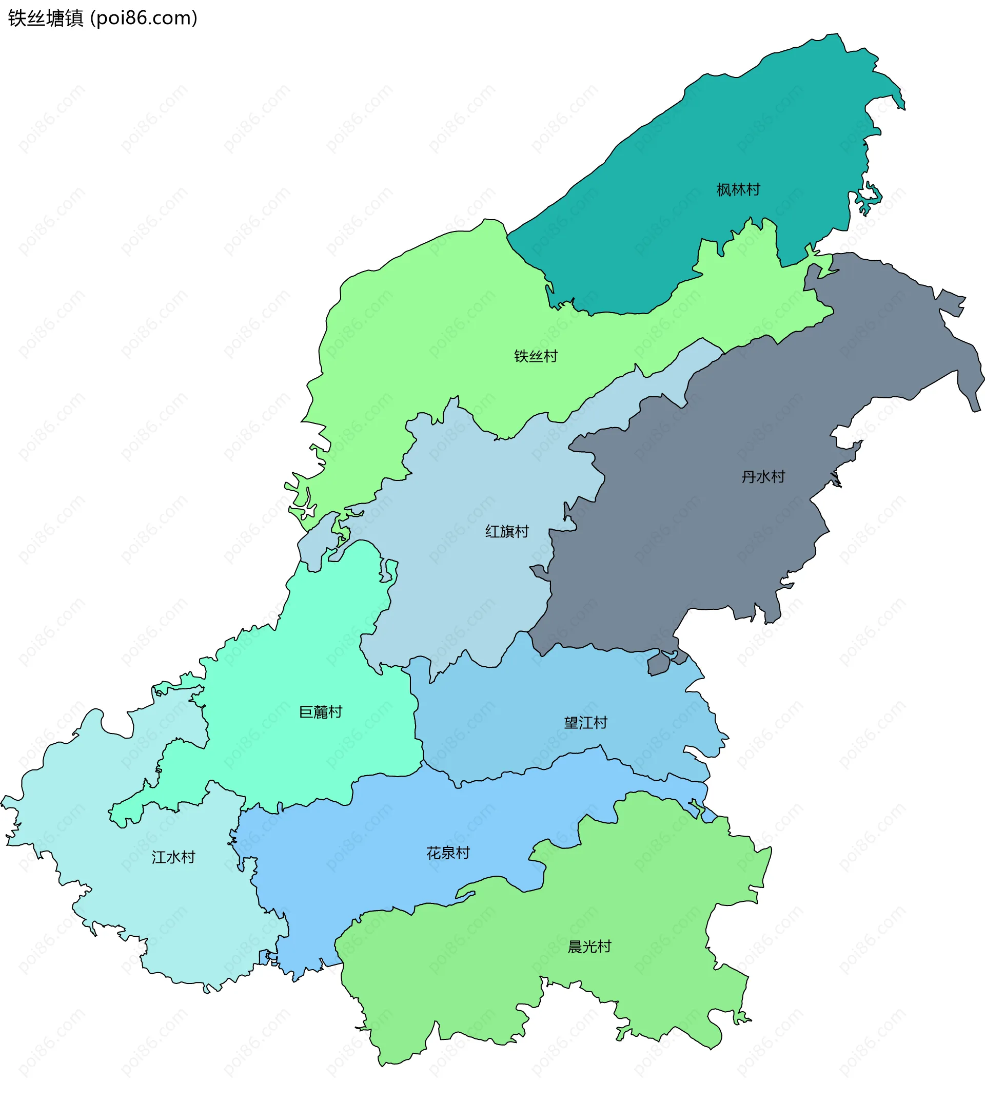 铁丝塘镇边界地图(五级行政区划)