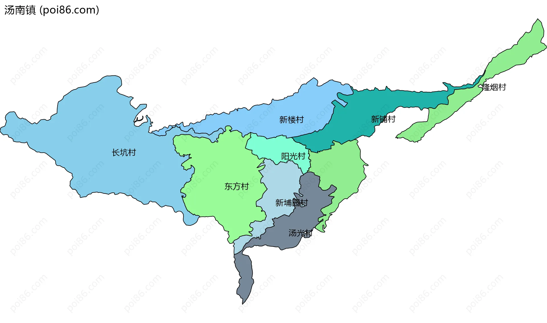 汤南镇边界地图(五级行政区划)