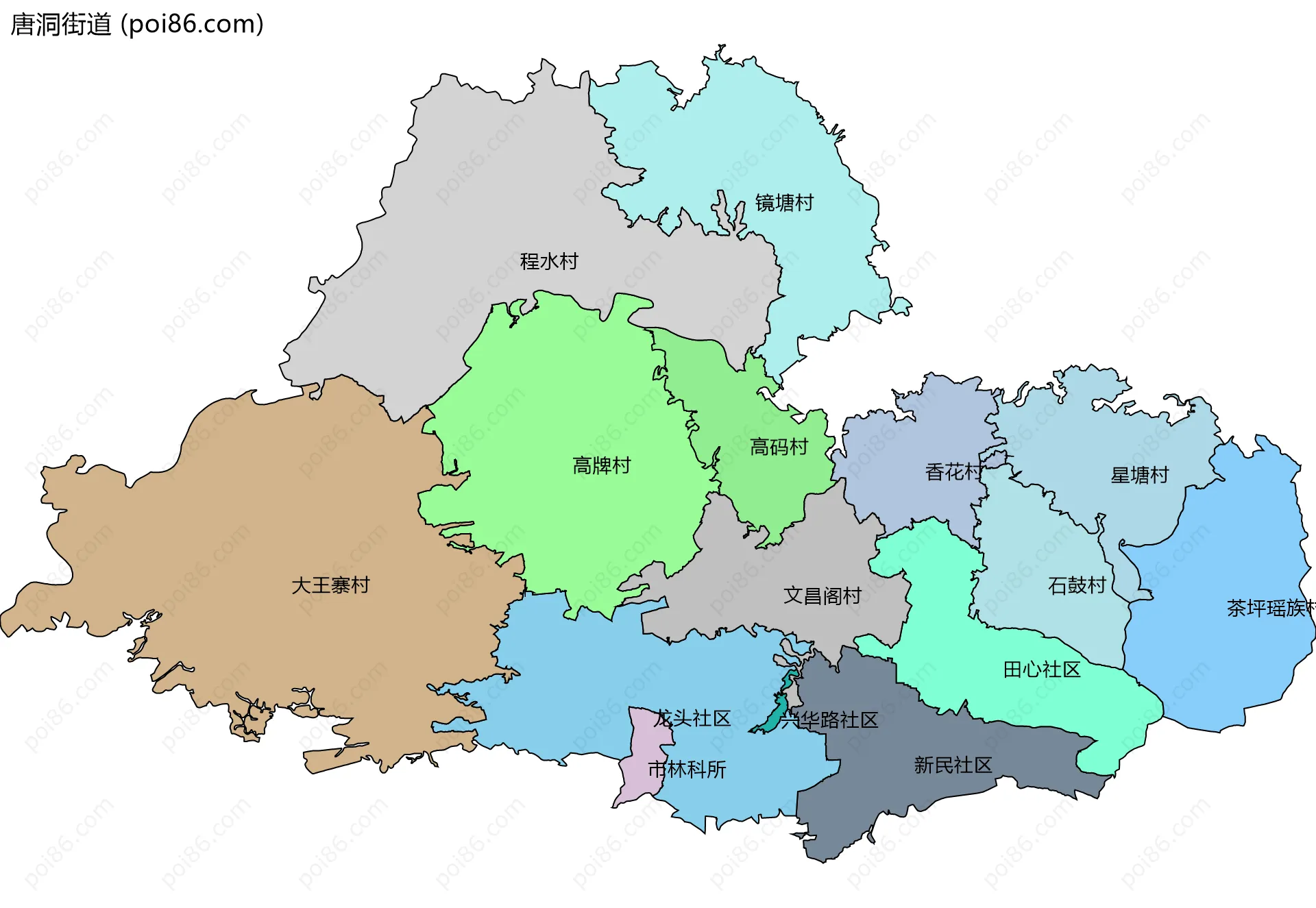 唐洞街道边界地图(五级行政区划)