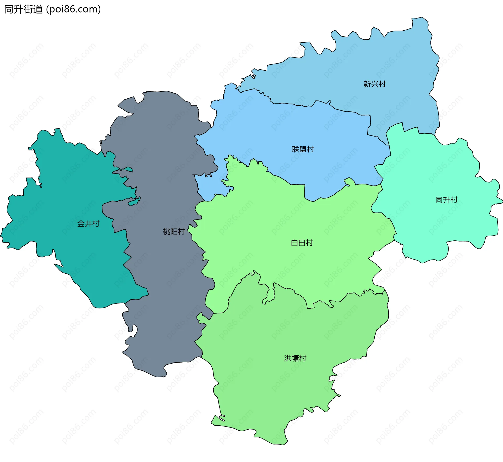 同升街道边界地图(五级行政区划)