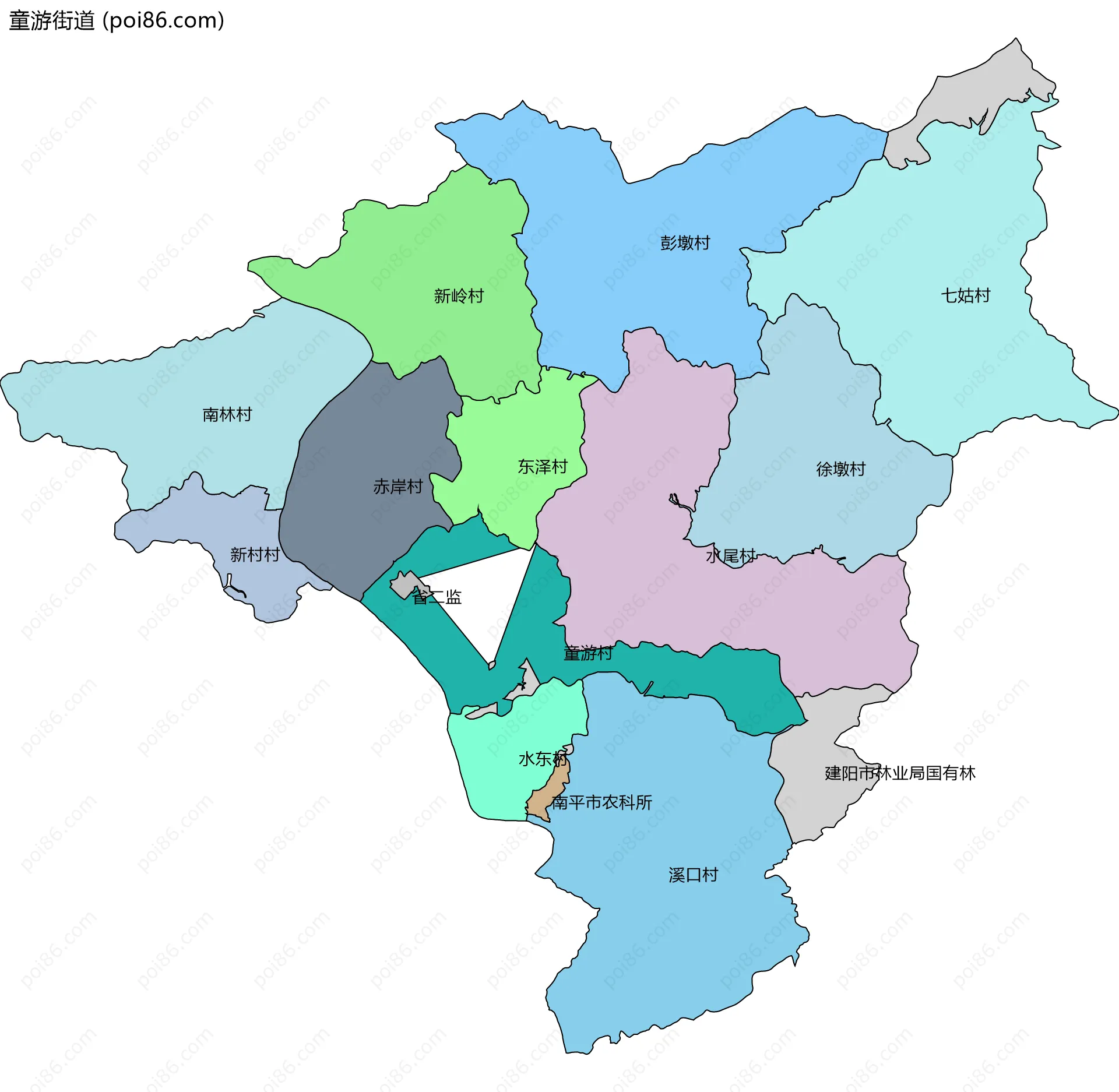 童游街道边界地图(五级行政区划)
