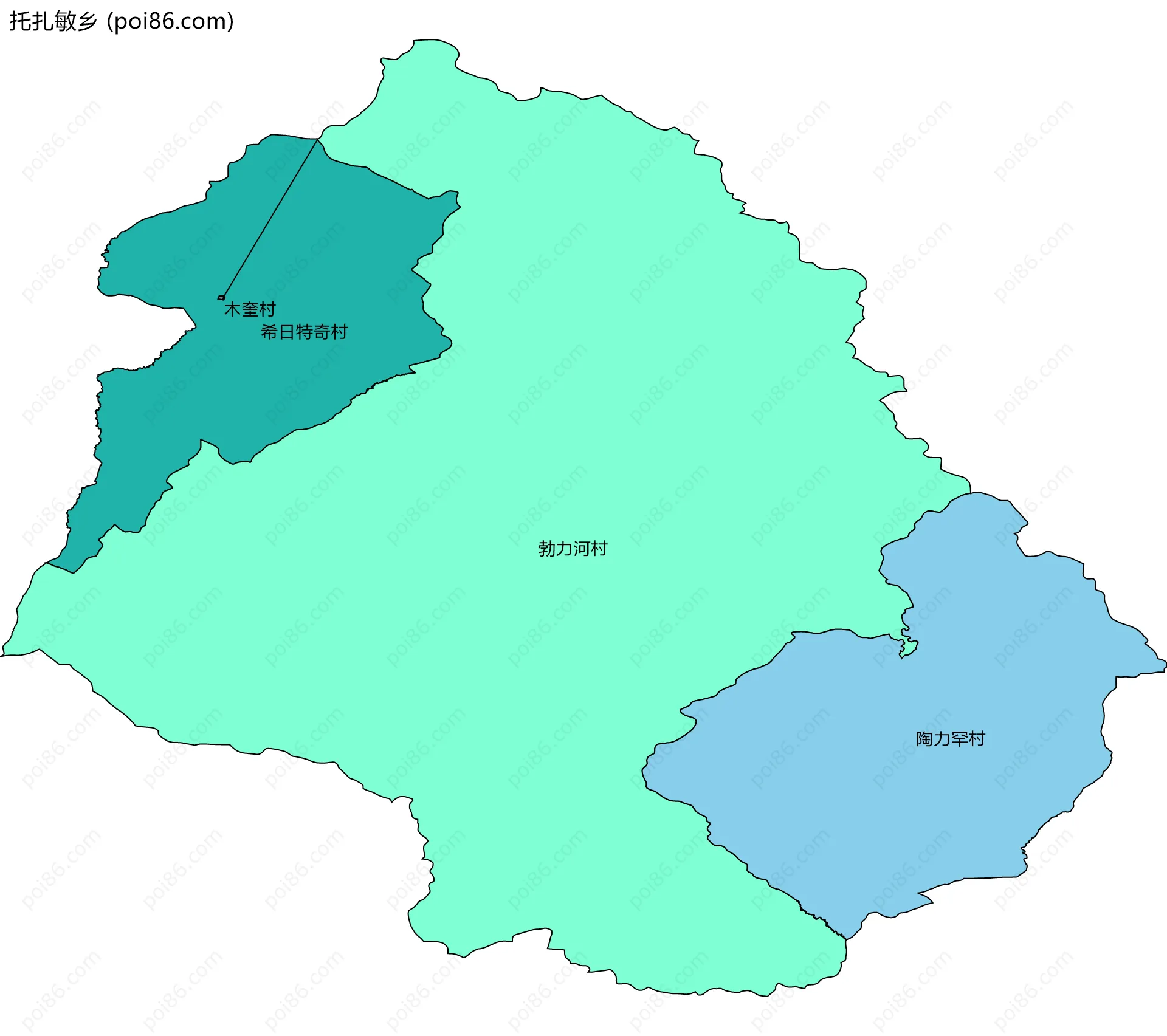 托扎敏乡边界地图(五级行政区划)