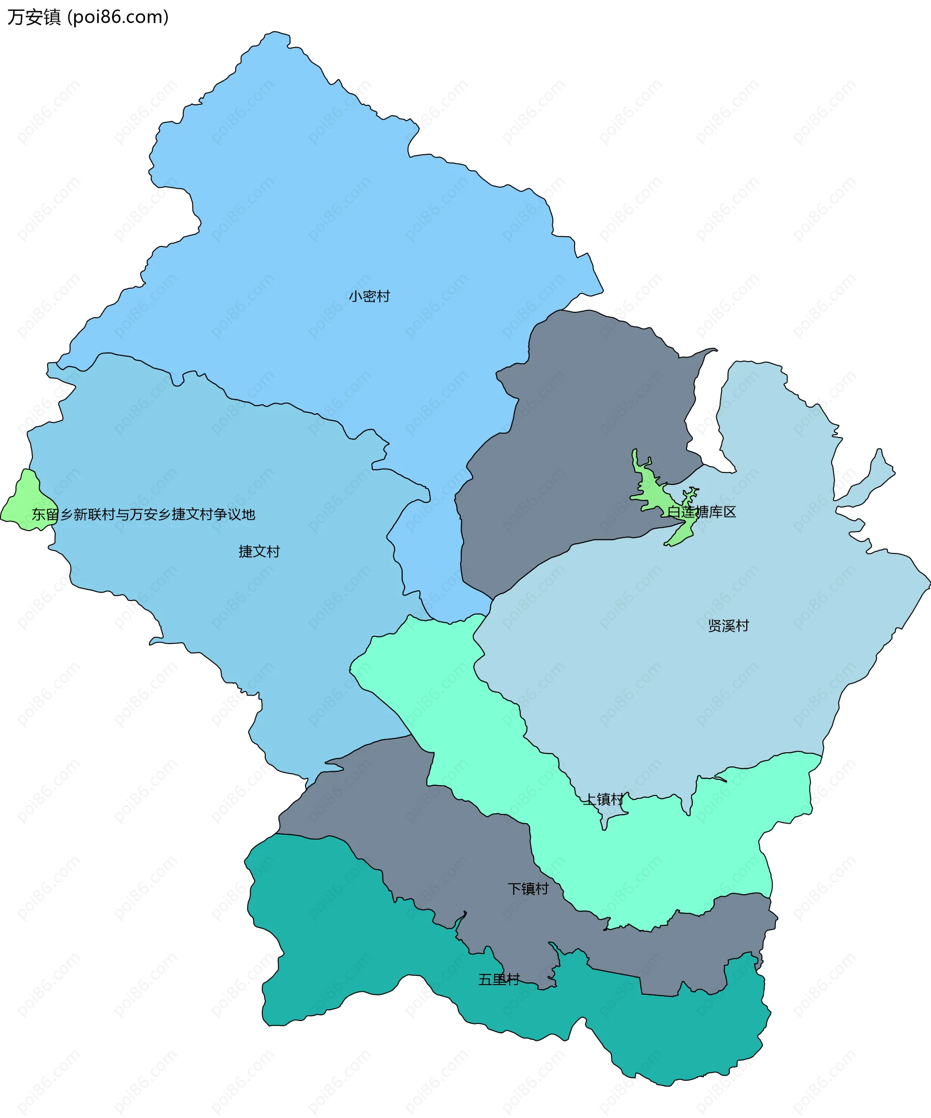 万安镇边界地图(五级行政区划)