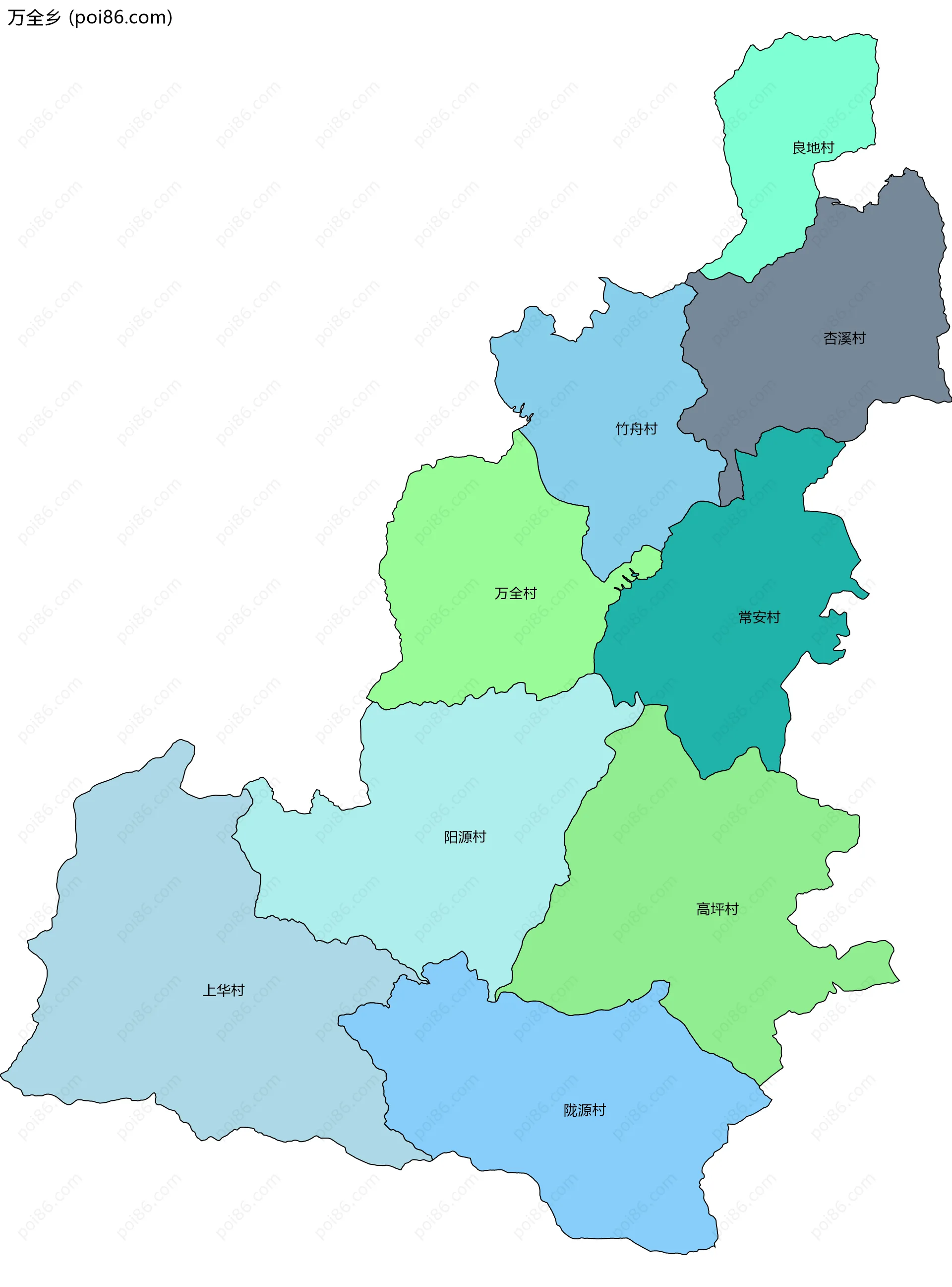 万全乡边界地图(五级行政区划)