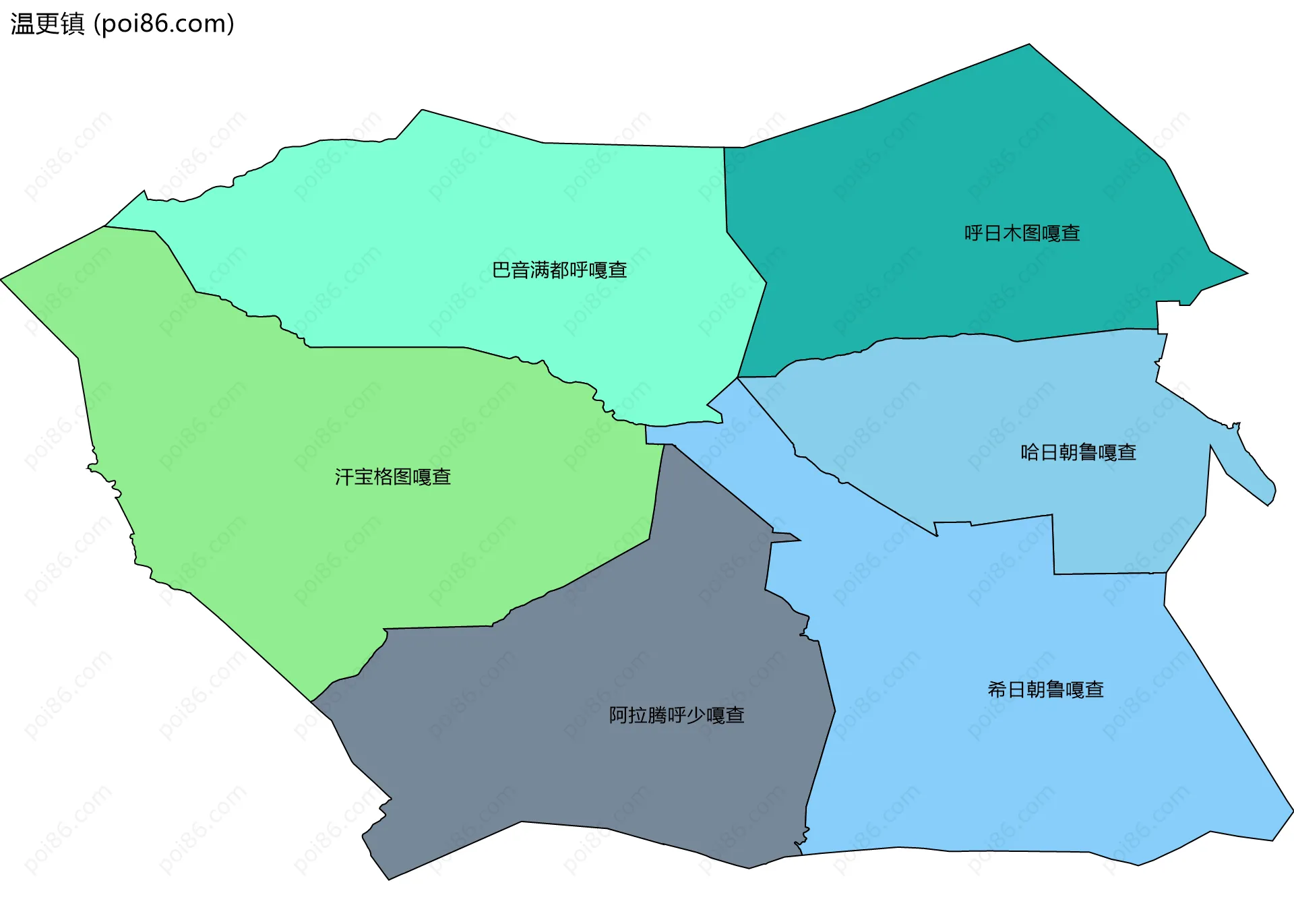 温更镇边界地图(五级行政区划)